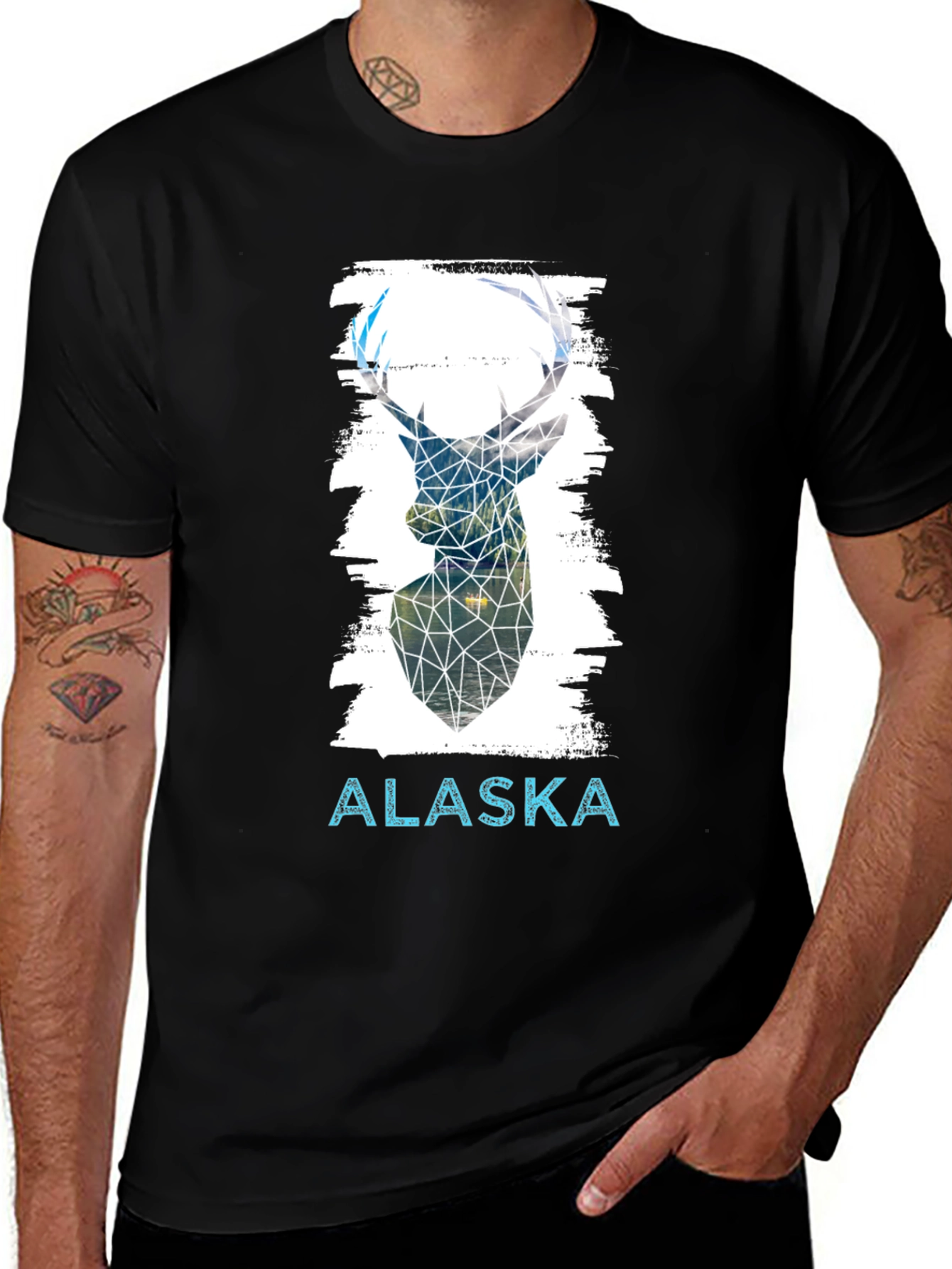 Variant 20 of Geometric Deer Alaska Graphic Tee - Black