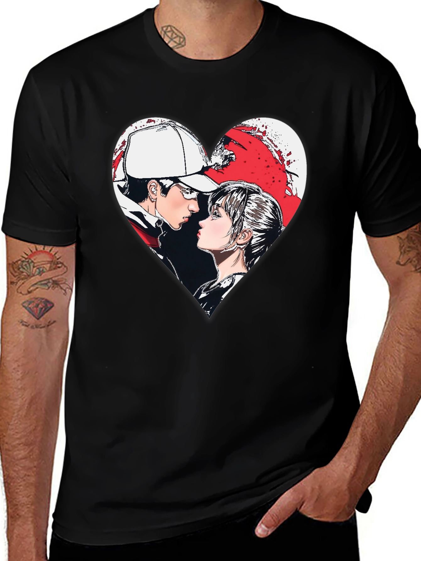 Variant 13 of Anime Couple Heart Graphic T-Shirt