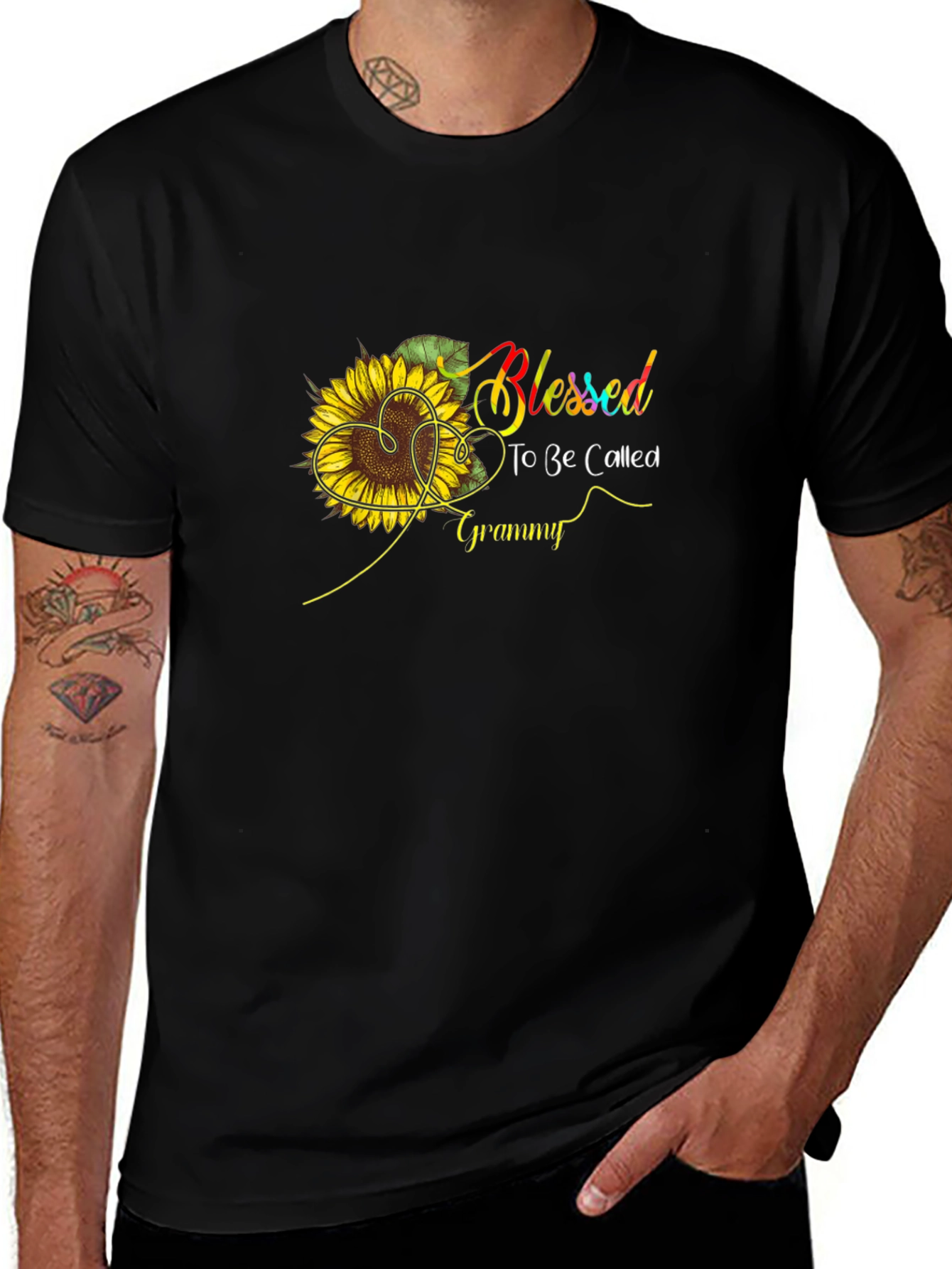 Blessed Grammy Sunflower Graphic Tee - Unisex Black T-Shirt