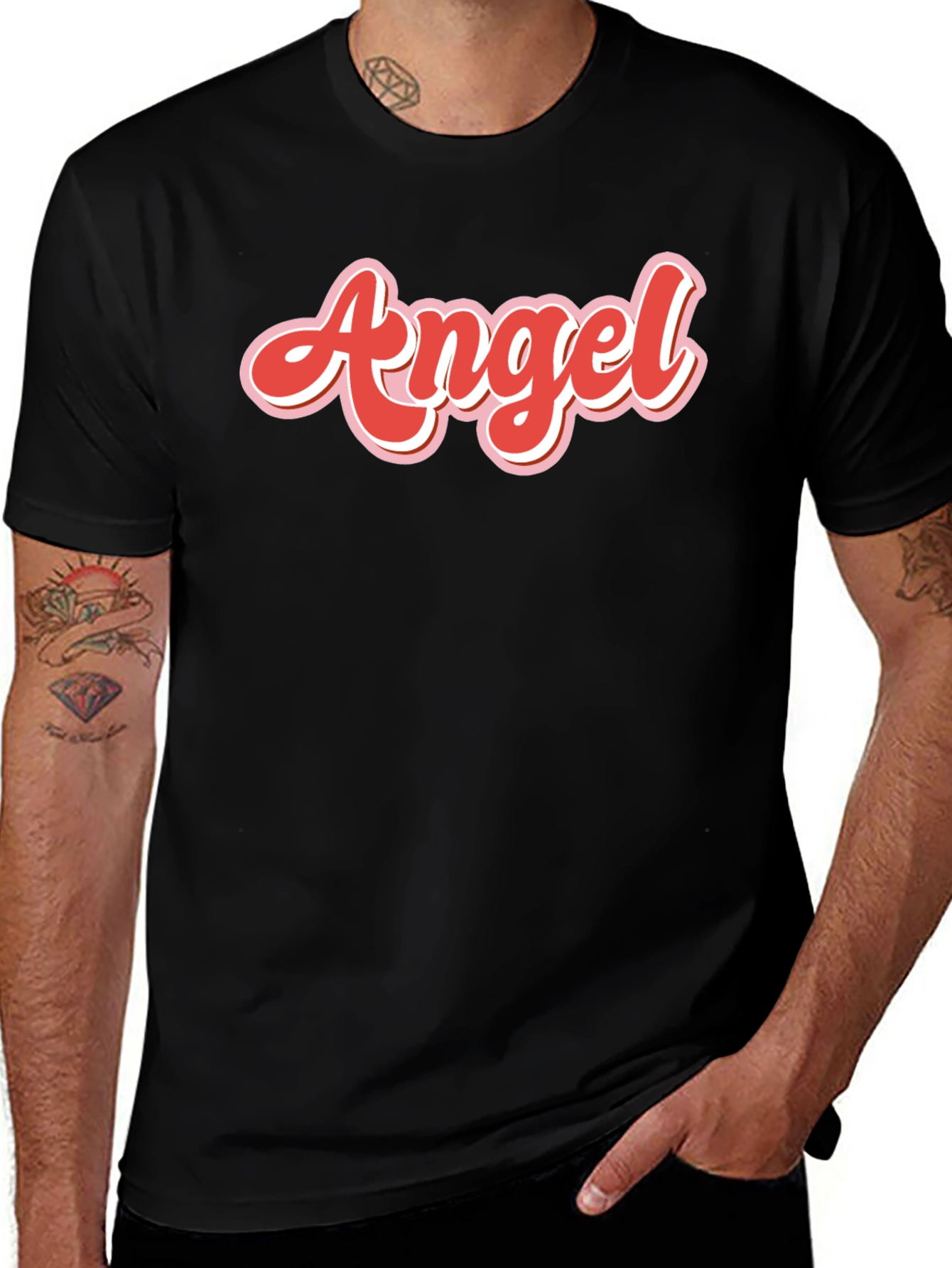 Variant 21 of Angel Graphic Print Men's Black T-Shirt
