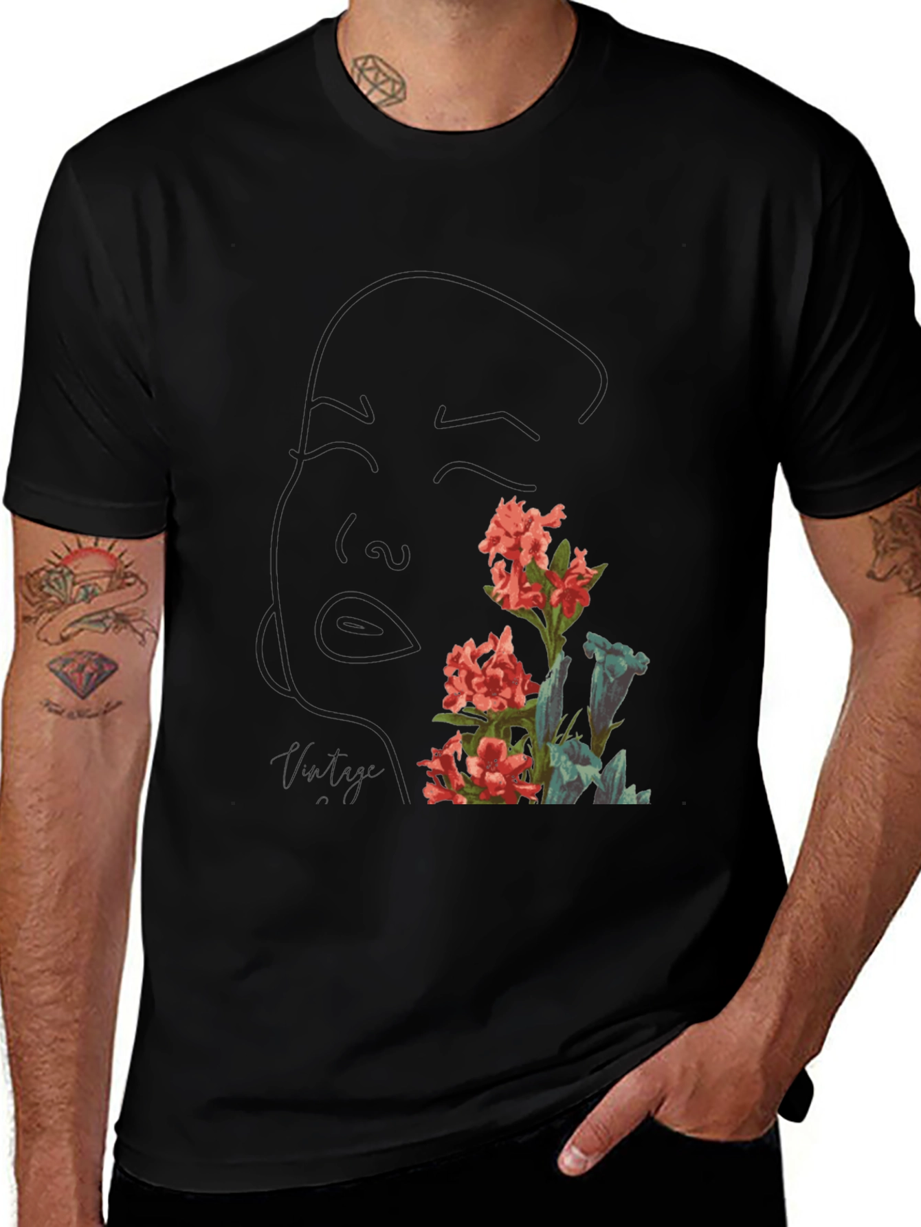 Floral Print Black T-Shirt