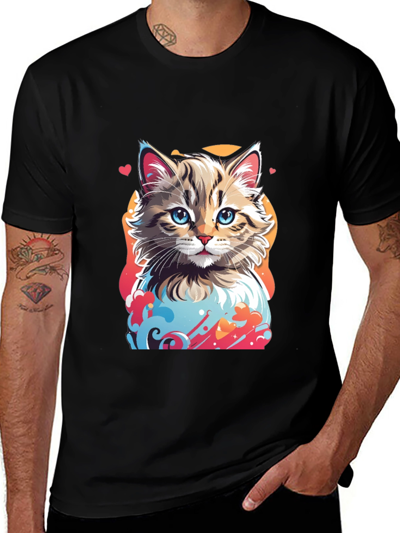 Variant 13 of Cat Art Graphic T-Shirt - Cute Cartoon Kitten Tee