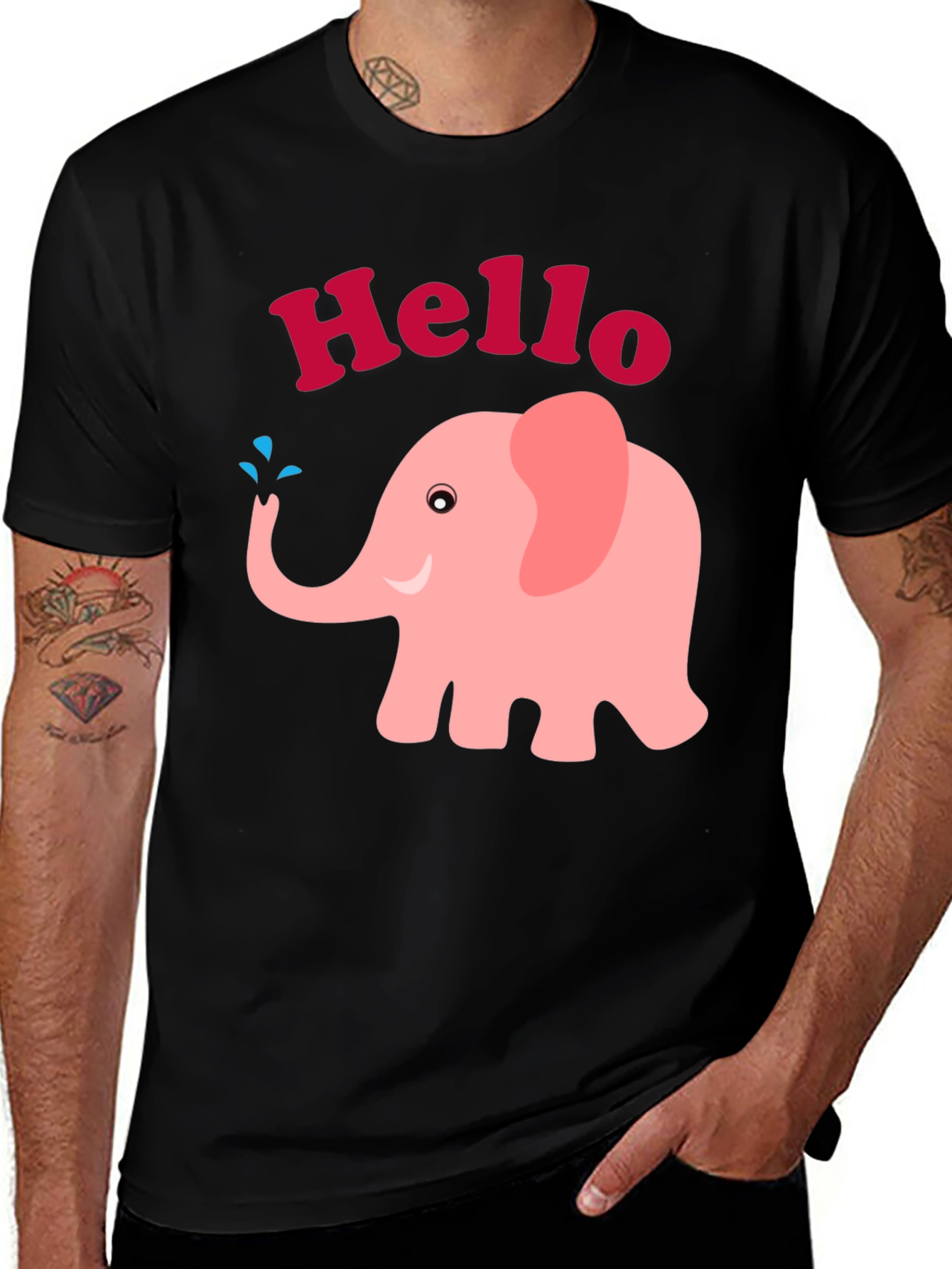 Cute Pink Elephant 'Hello' Graphic Tee
