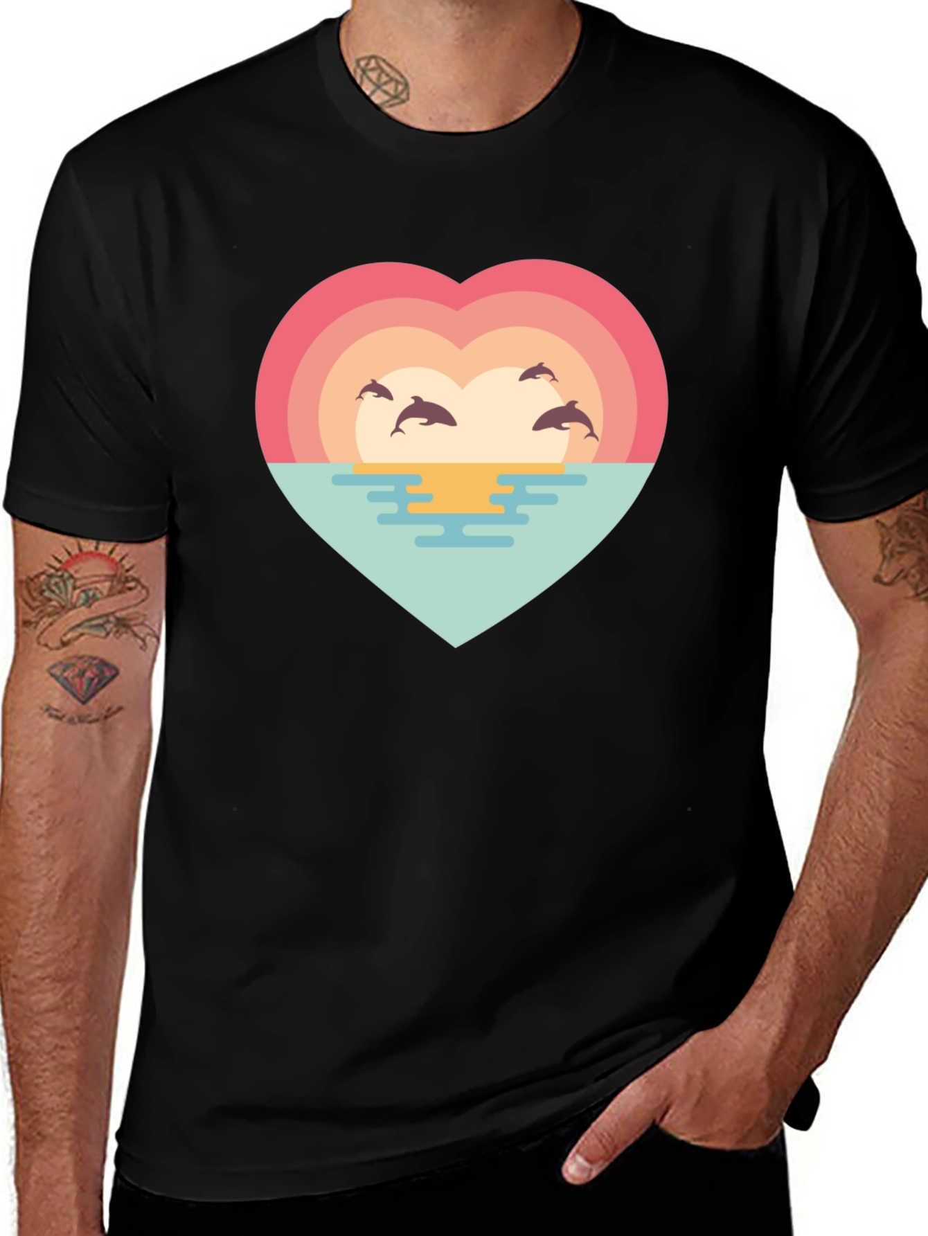 Variant 27 of Dolphin Sunset Heart T-Shirt - Ocean Lover Tee