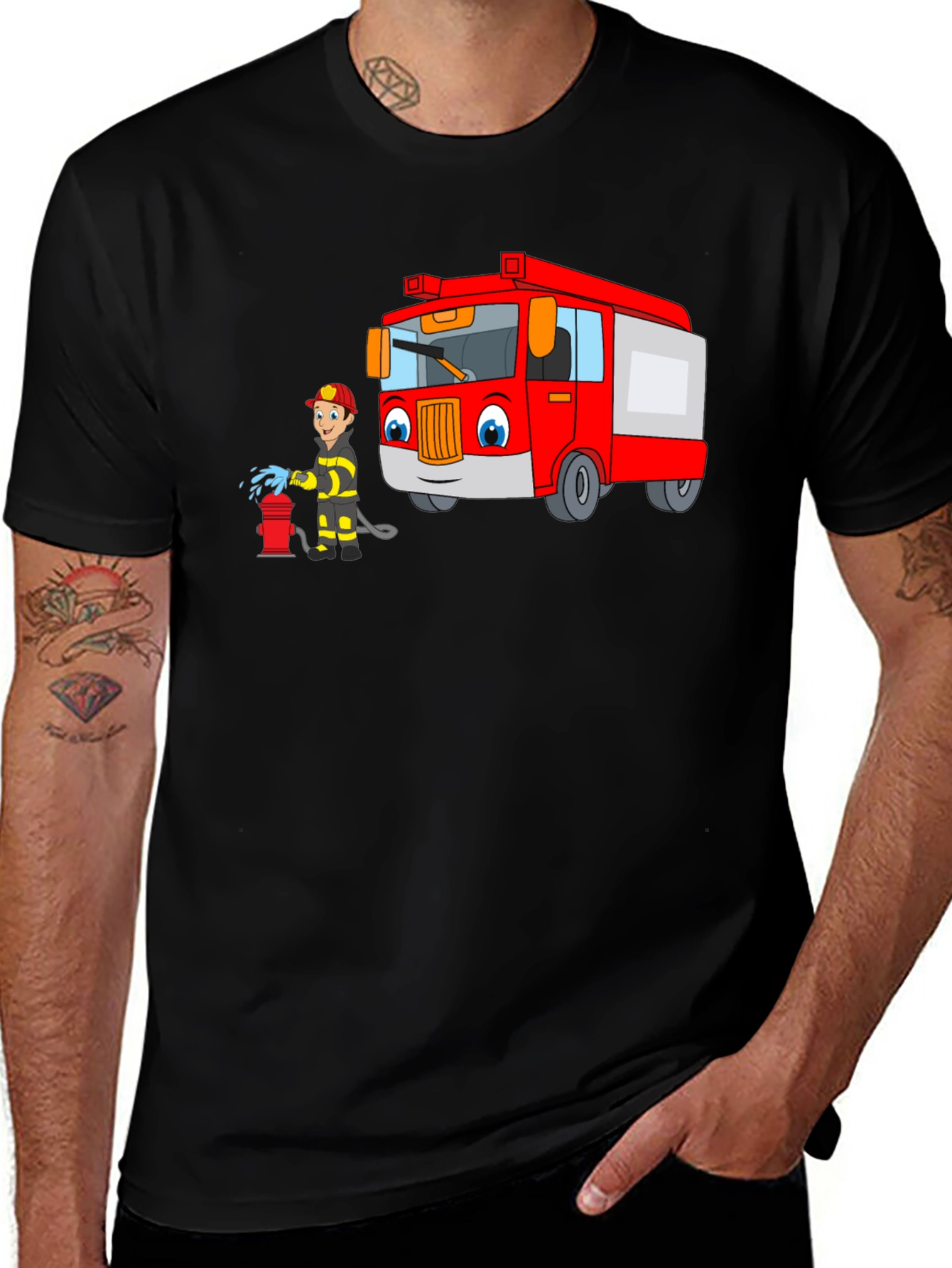 Variant 16 of Cartoon Fire Truck & Fireman T-Shirt