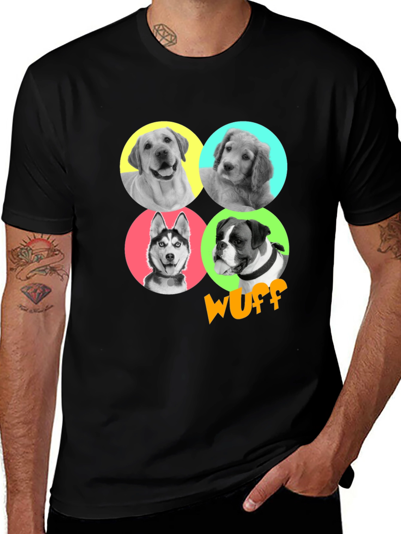 Variant 22 of Dog Breed Pop Art Black T-Shirt - 'Wuff'