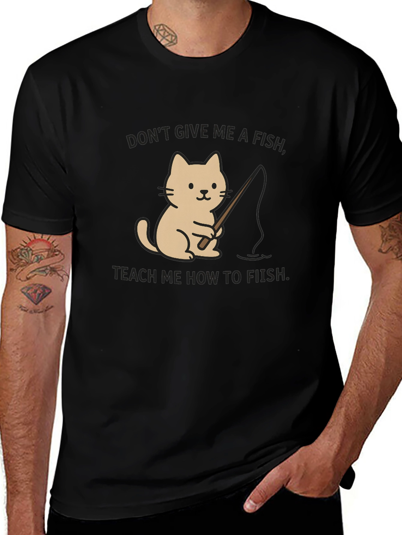 Variant 20 of Funny Cat Fishing T-Shirt - Teach a Cat to Fish