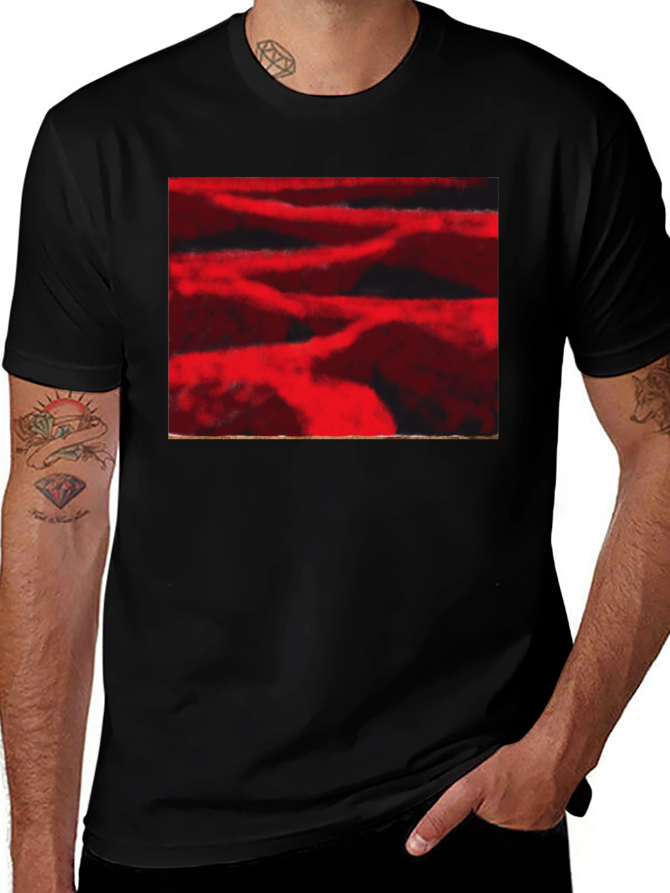 Variant 26 of Abstract Red Landscape Print Black T-Shirt