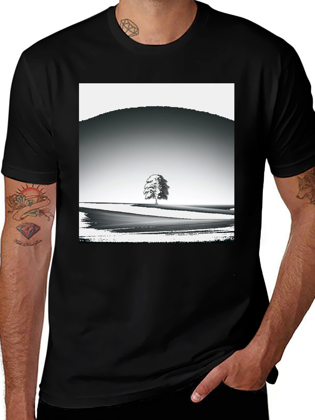 Artistic Tree Graphic Black T-Shirt