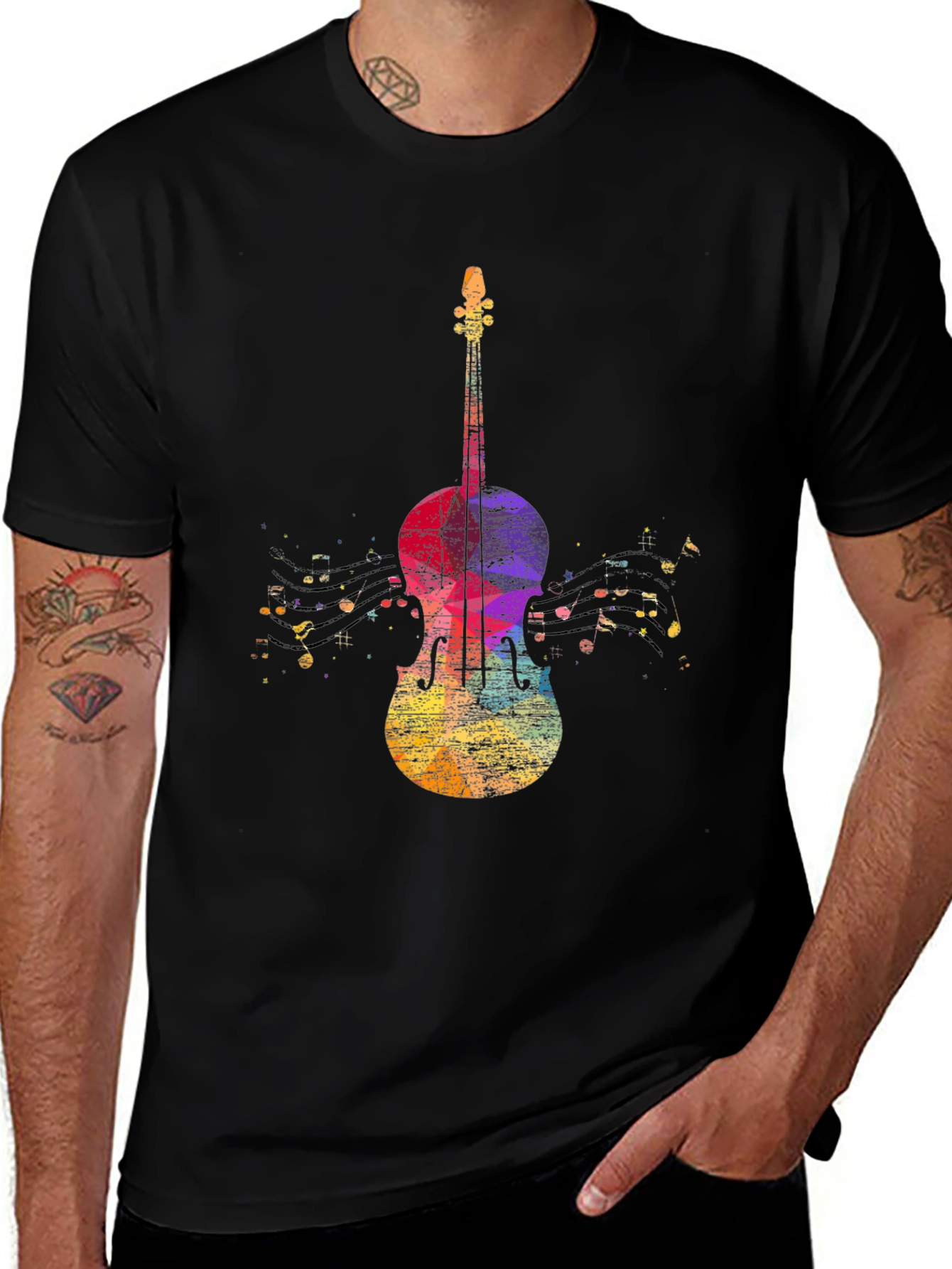 Variant 17 of Watercolor Guitar Music Notes Black Tee