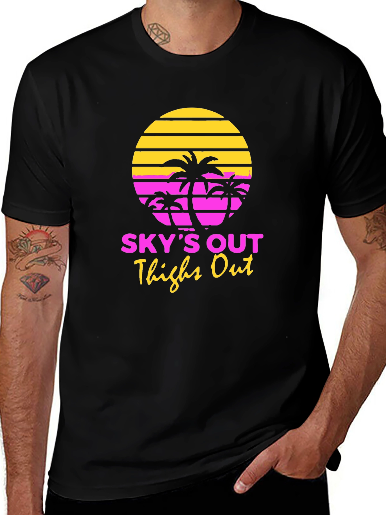 Variant 8 of Retro Sunset Palm Tree T-Shirt - Sky's Out Thighs Out