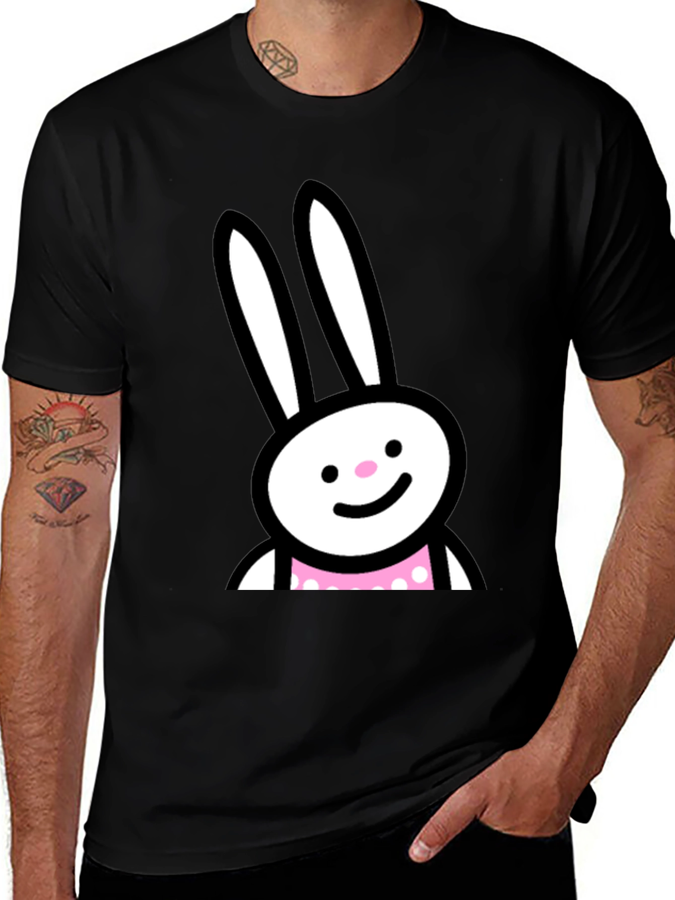 Variant 26 of Cute Bunny Graphic Black T-Shirt