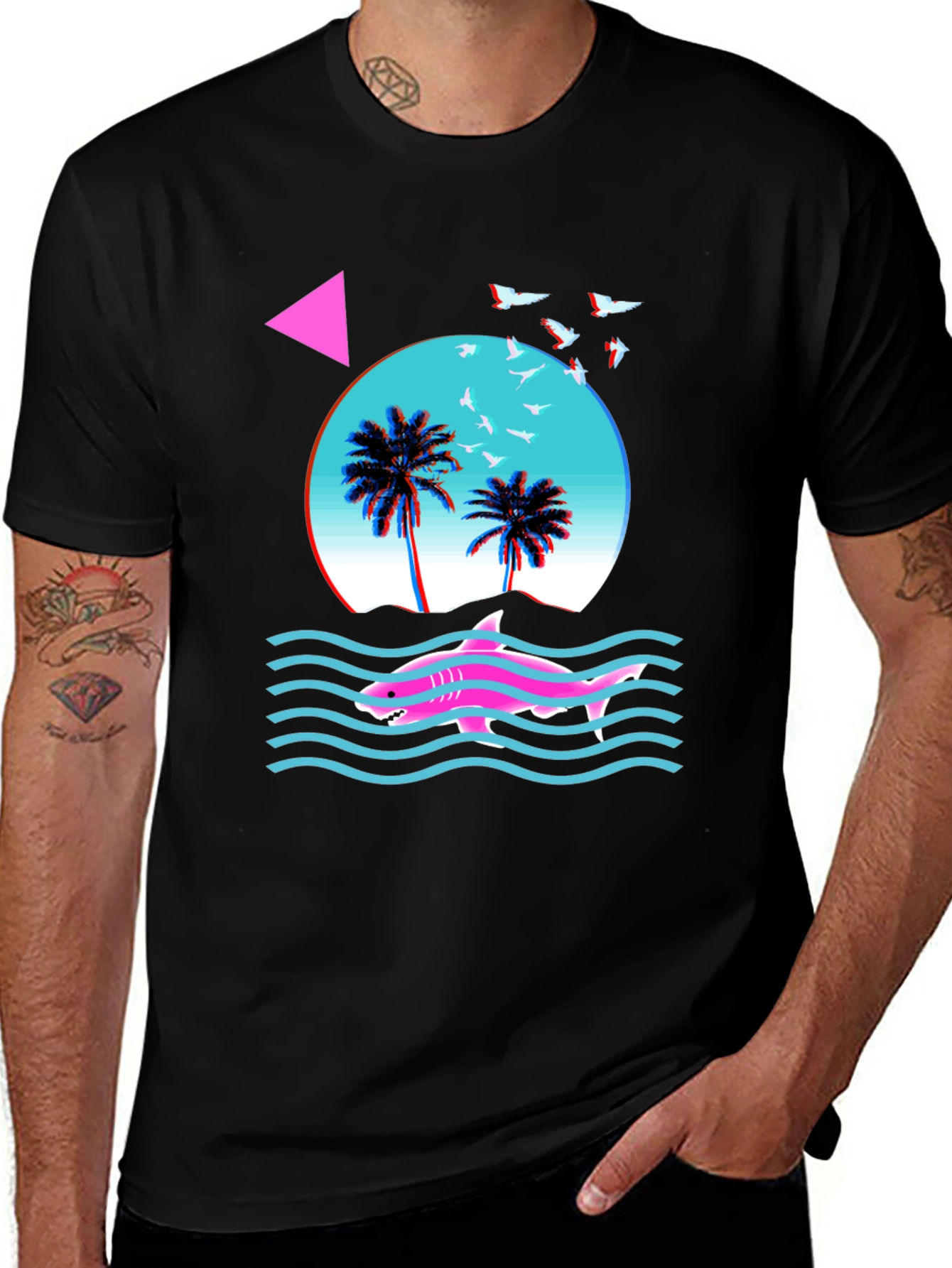 Variant 24 of Synthwave Shark T-Shirt - Retro 80s Style