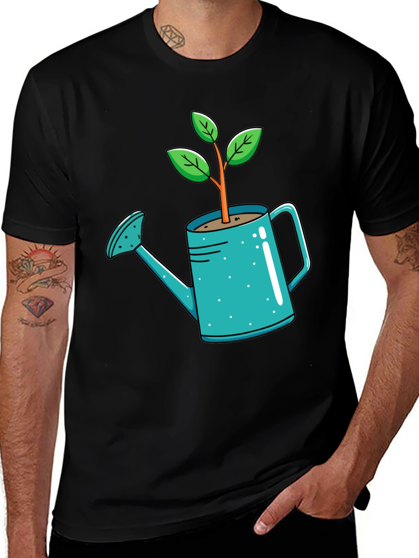 Black Plant Watering Can T-Shirt - Garden Lover Tee main image