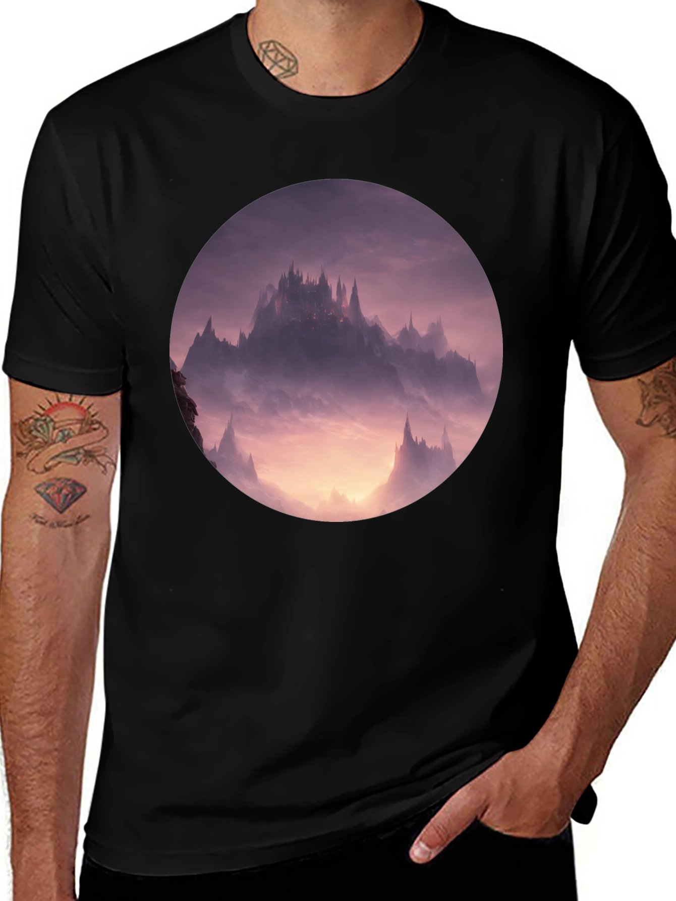 Variant 19 of Fantasy Castle Graphic Tee - Black