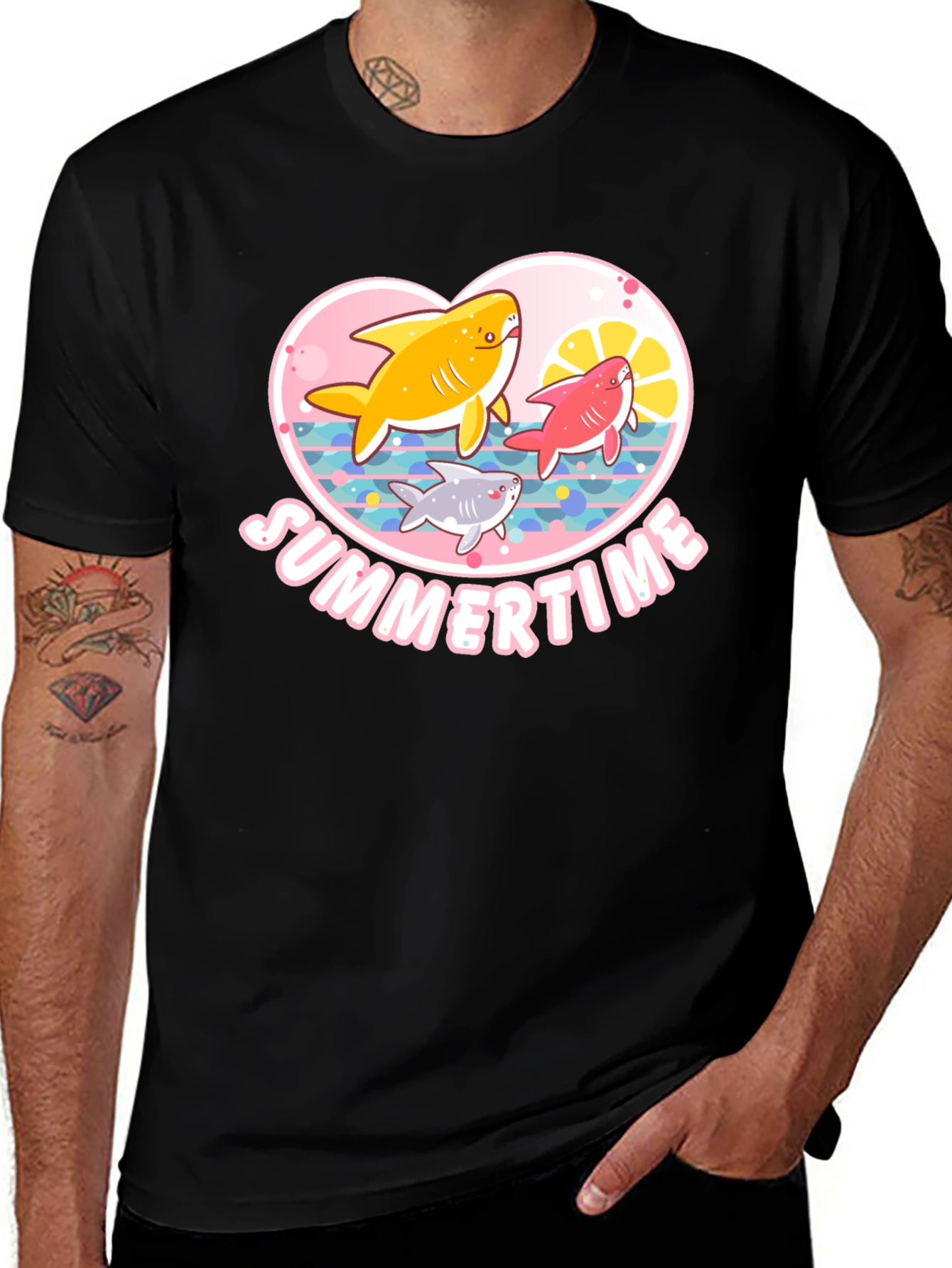 Variant 17 of Summertime Shark Graphic Black T-Shirt