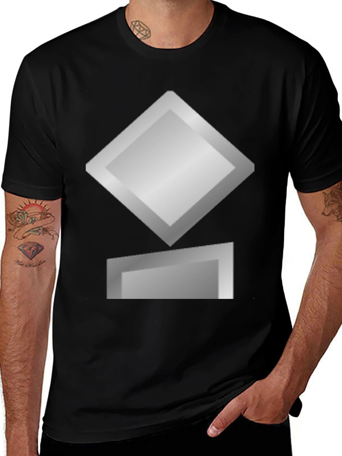 Geometric Graphic Tee - Silver Diamond Design