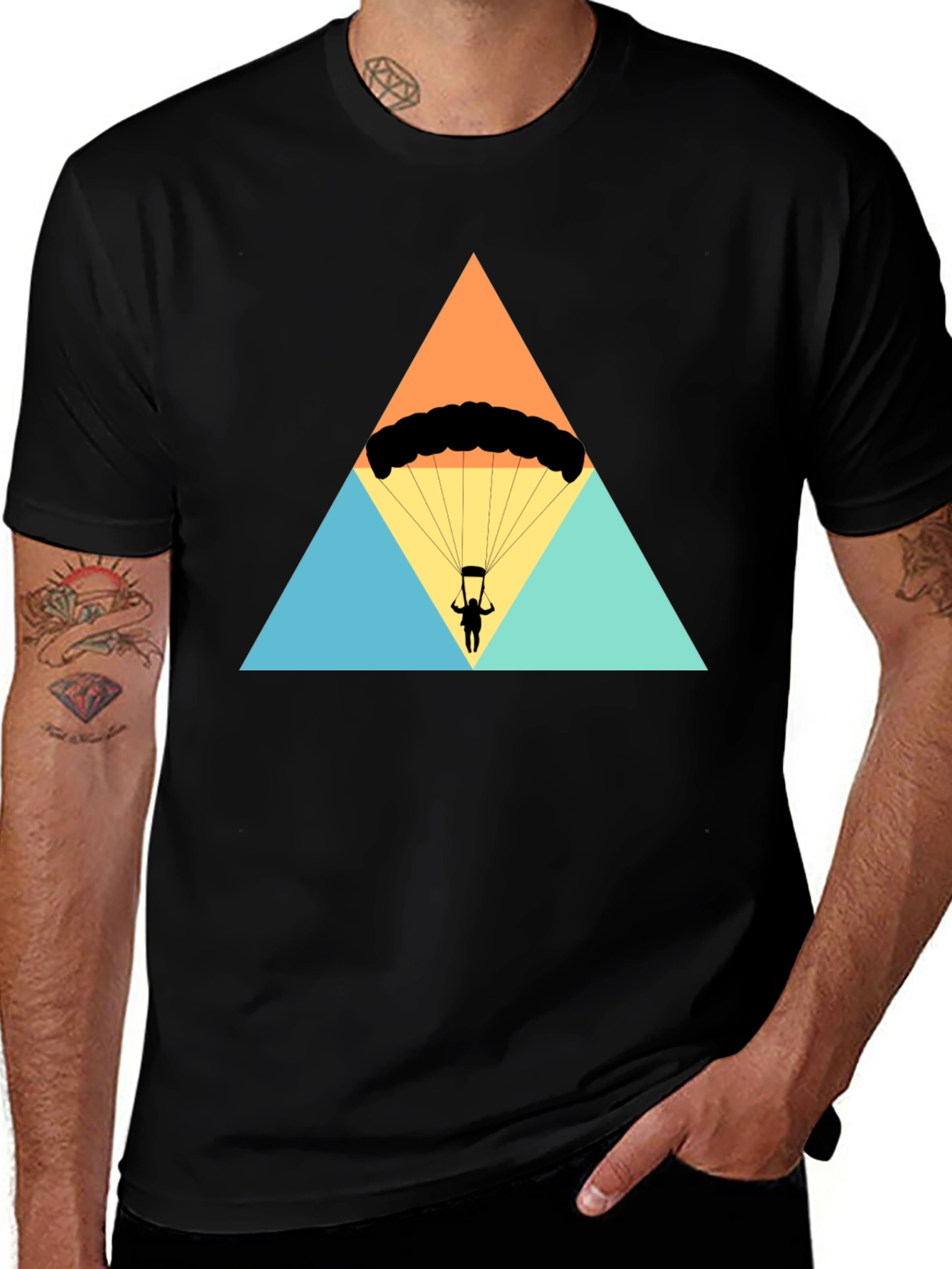 Variant 13 of Parachute Triangle Graphic Tee - Black Cotton Shirt
