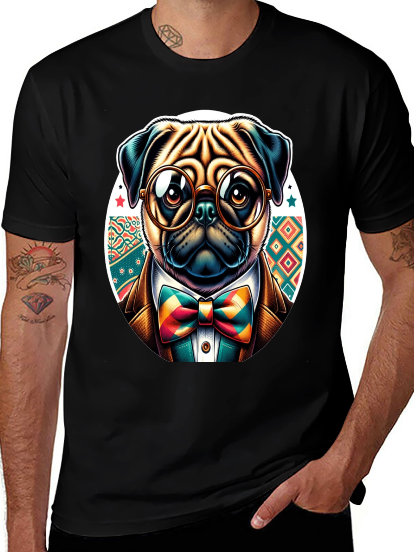 Variant 18 of Dapper Pug T-Shirt: Stylish Dog with Glasses & Bowtie