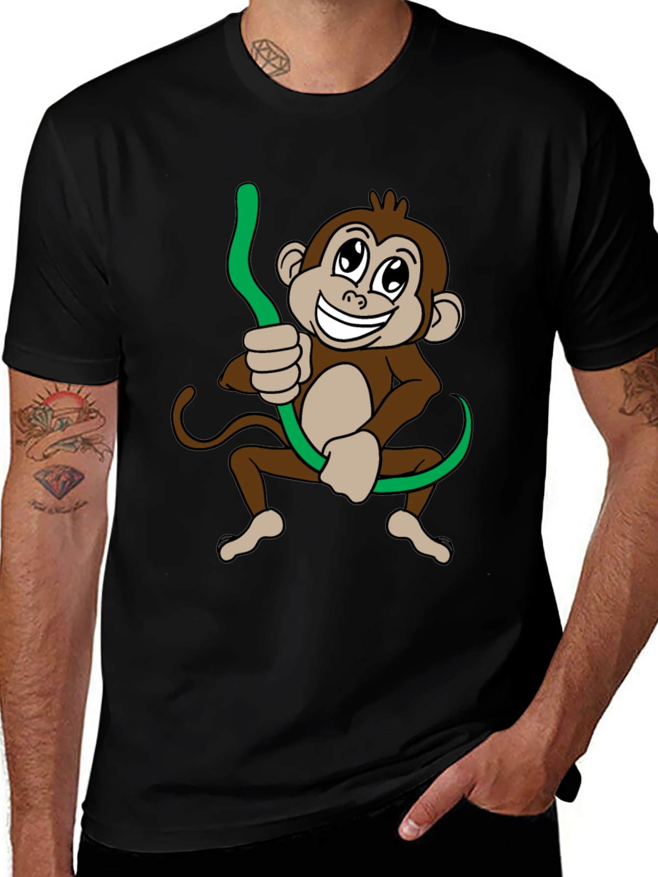 Variant 9 of Monkey Holding Vine Graphic Tee - Black