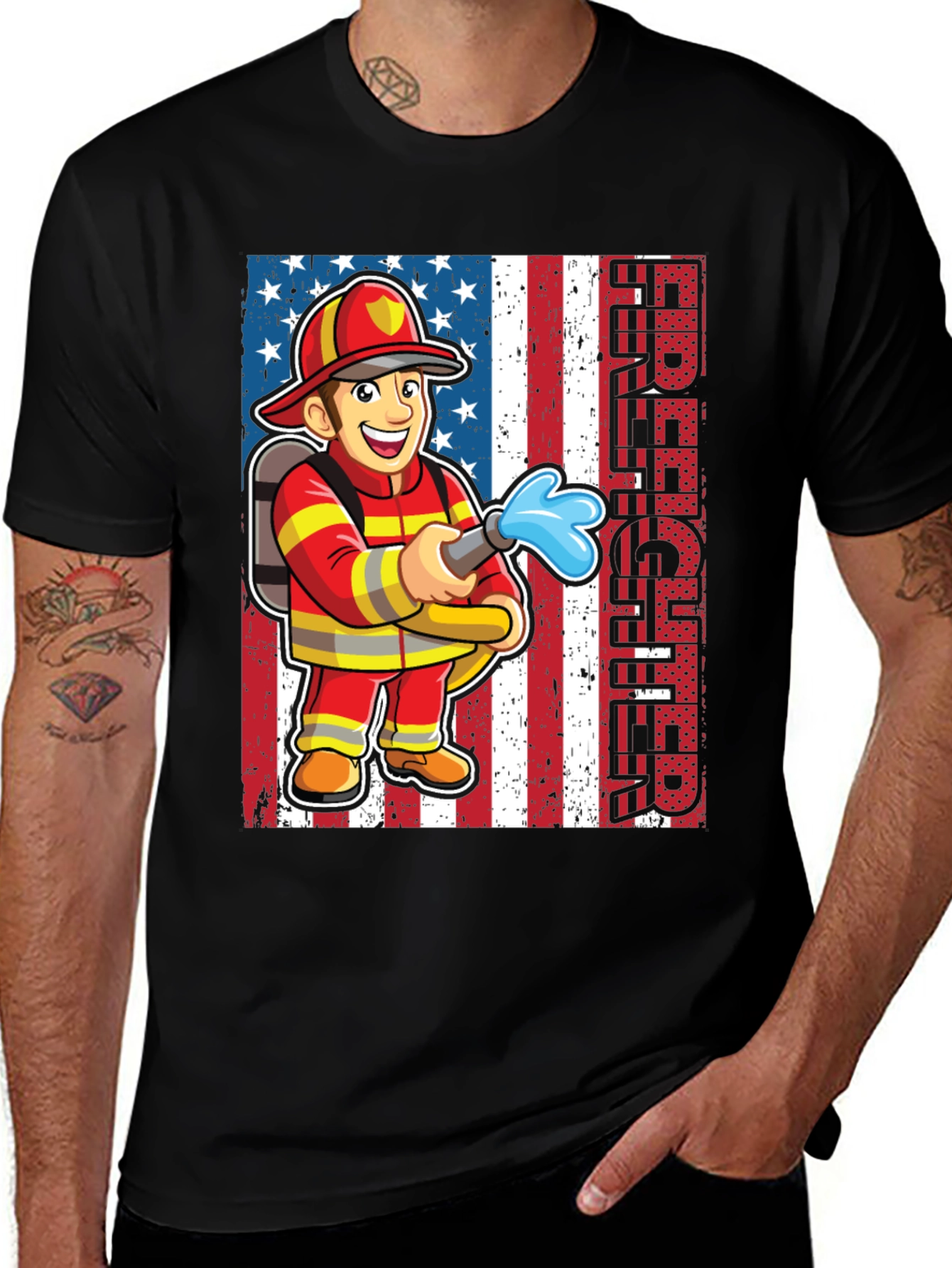 Variant 11 of Firefighter American Flag Graphic T-Shirt