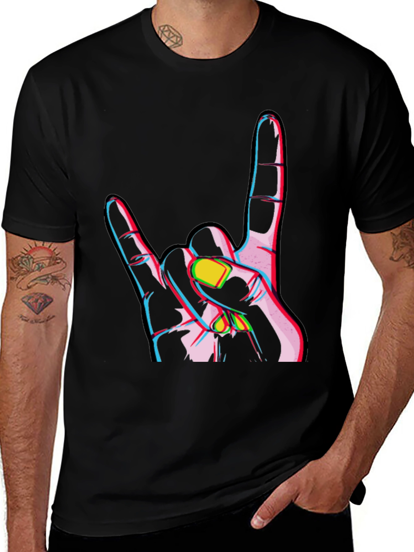Variant 14 of Rock On Gesture Graphic Tee - Black