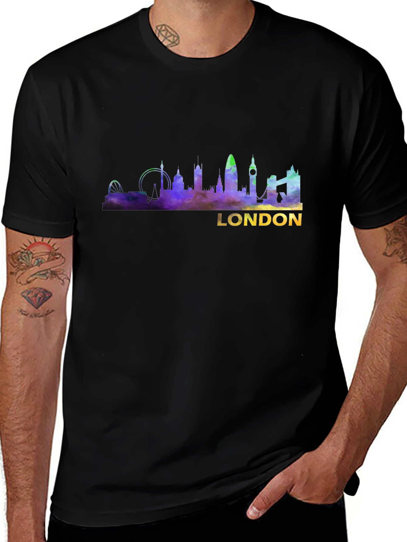 London Skyline Graphic Tee - Black Cotton Blend