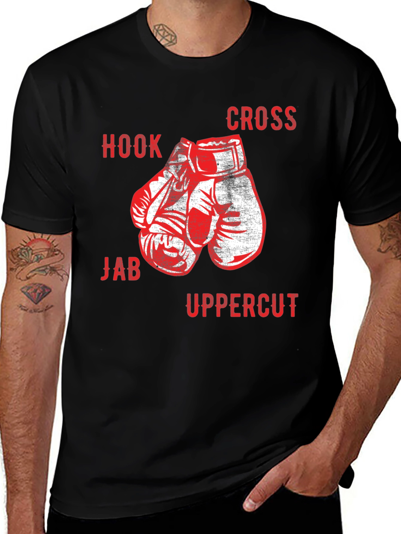 Variant 18 of Boxing Gloves Graphic Tee - Hook Jab Cross Uppercut
