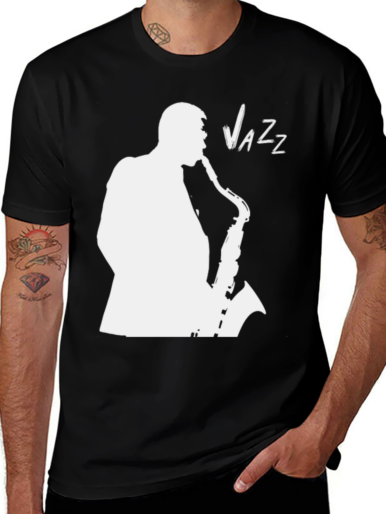 Variant 12 of Jazz Saxophone Player Graphic Black T-Shirt