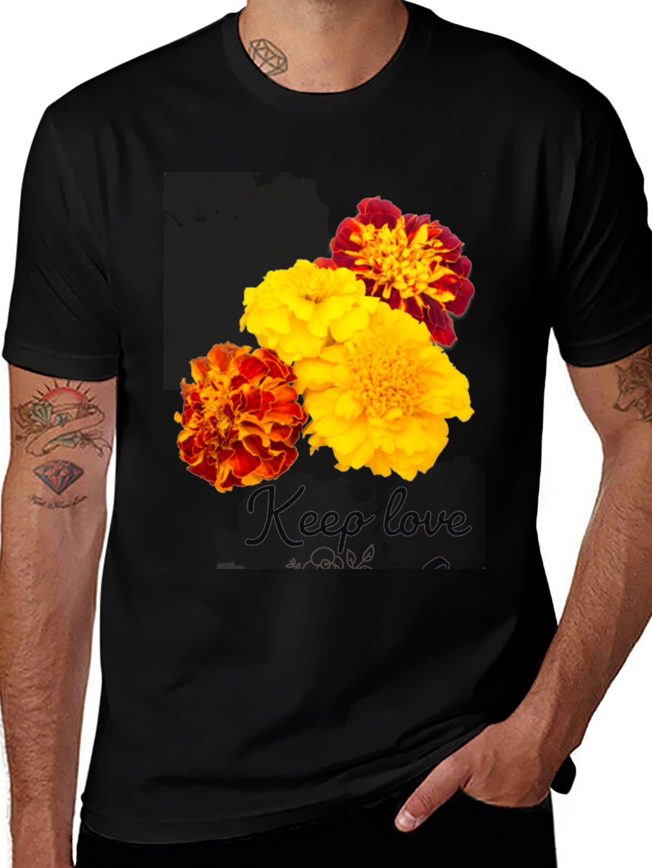 Variant 29 of Floral Marigold Graphic Print T-Shirt - Black