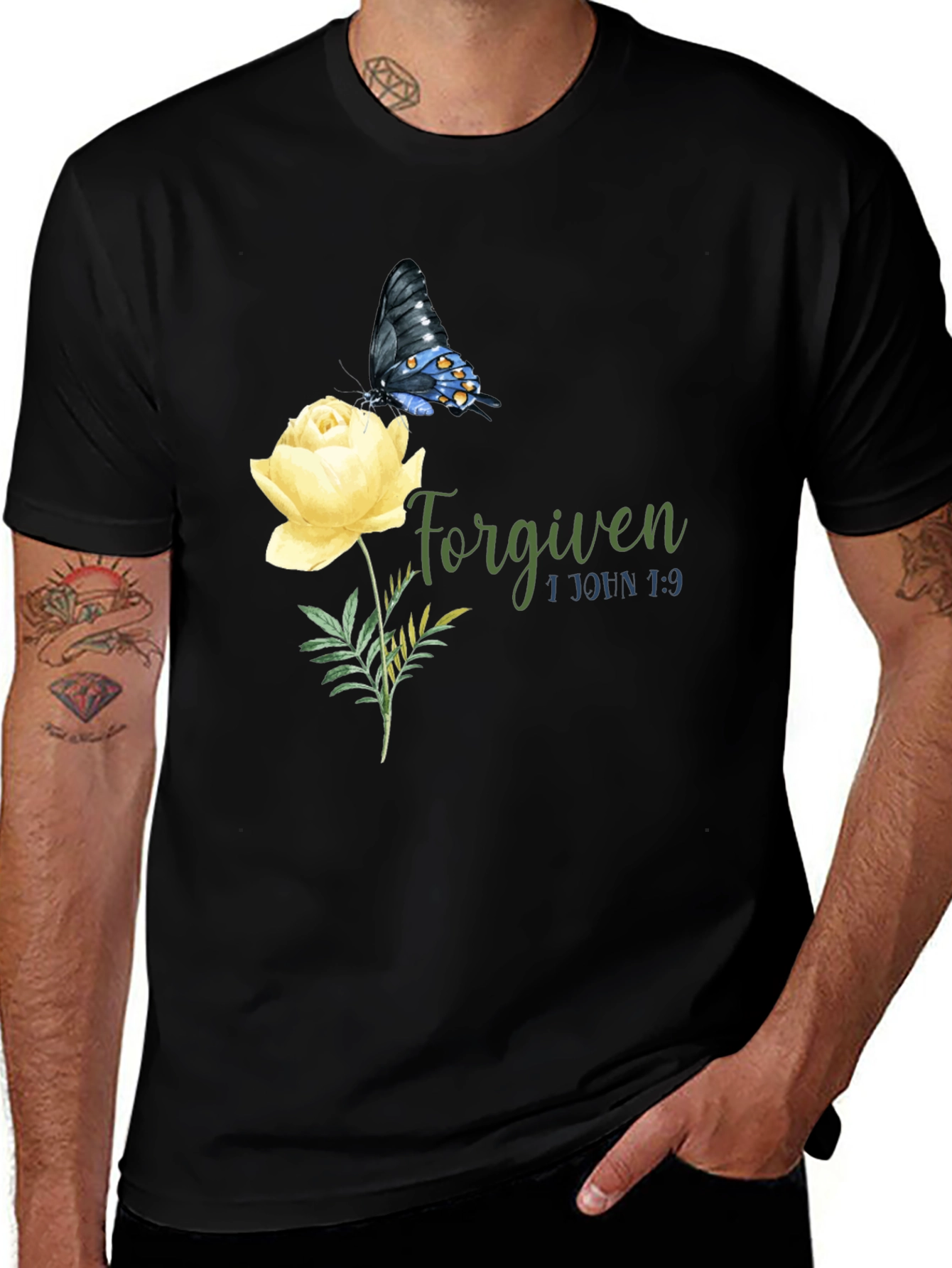 Forgiven Butterfly & Rose Graphic T-Shirt