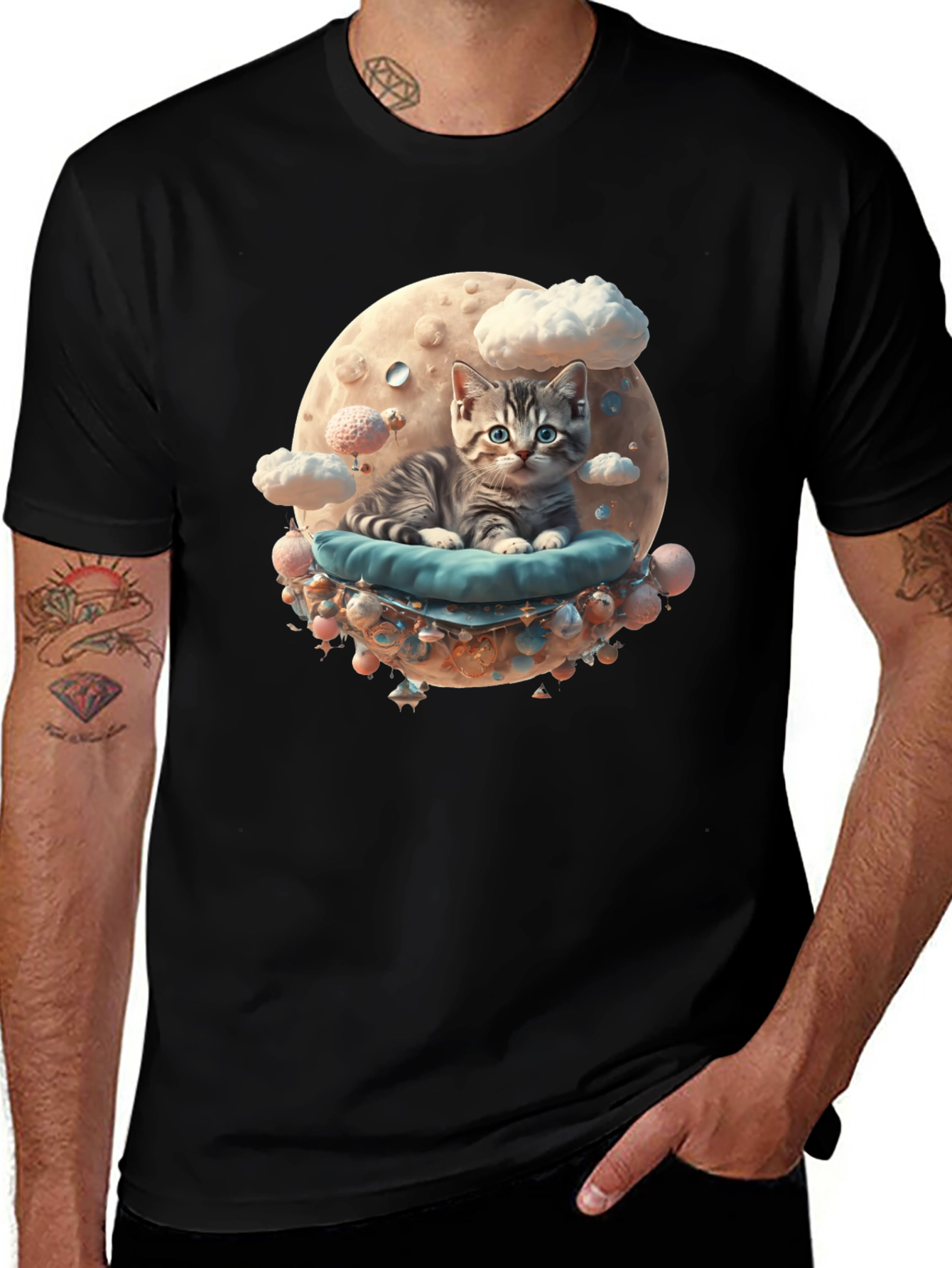 Variant 5 of Cute Cat in Moon T-Shirt