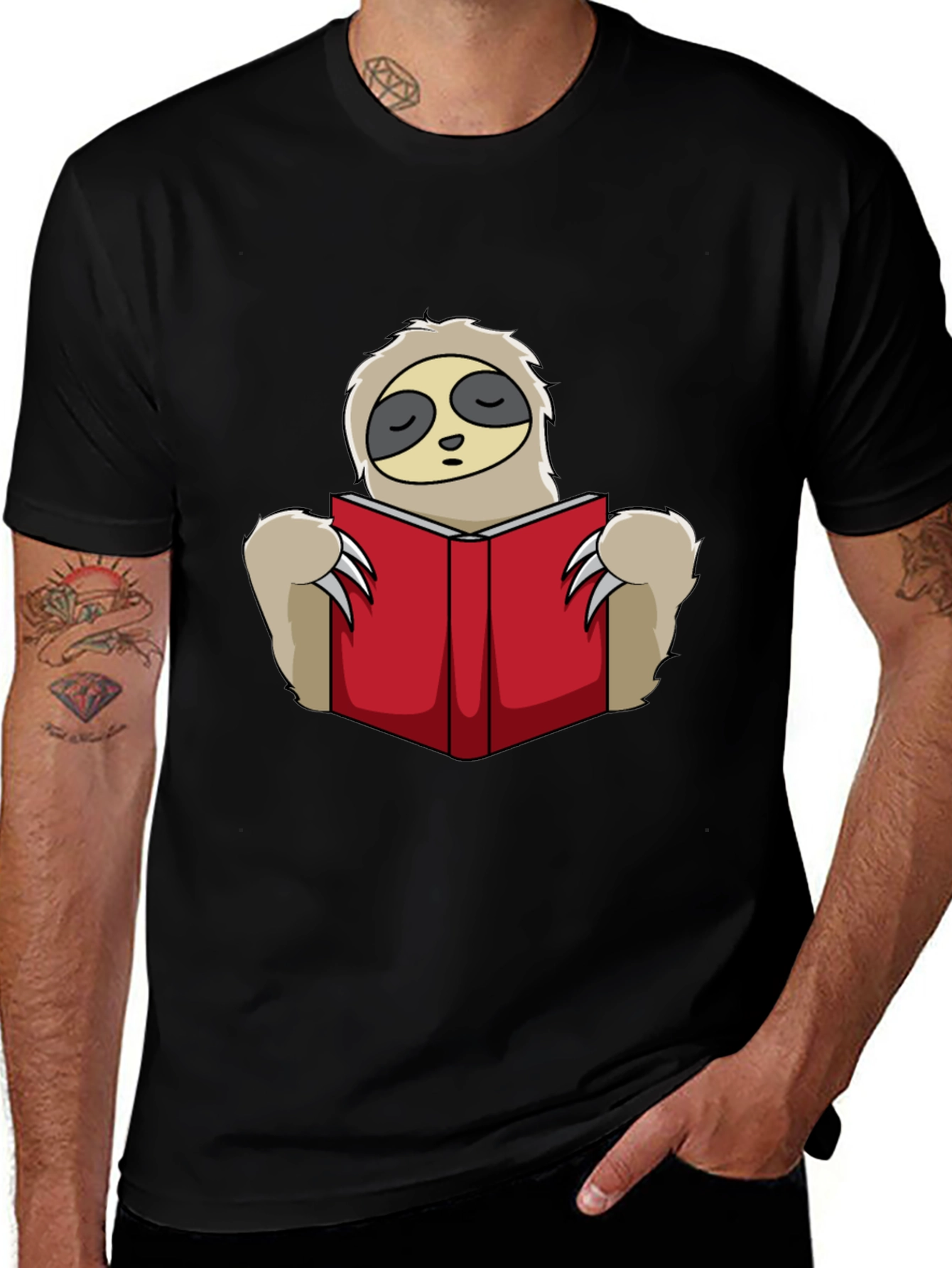 Variant 27 of Bookworm Sloth Graphic Tee - Black Casual Shirt