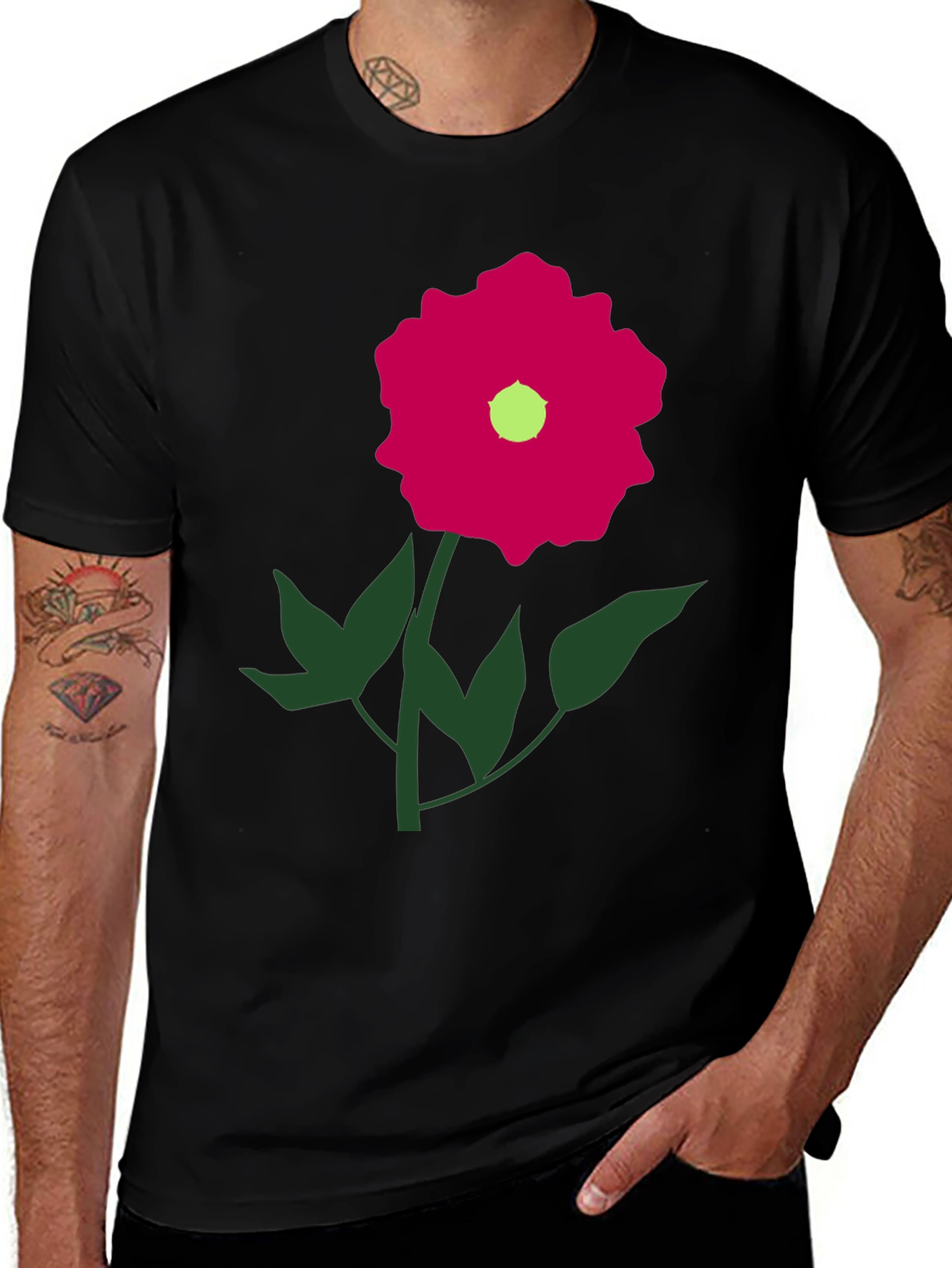 Variant 18 of Floral Graphic Tee - Casual Black T-Shirt