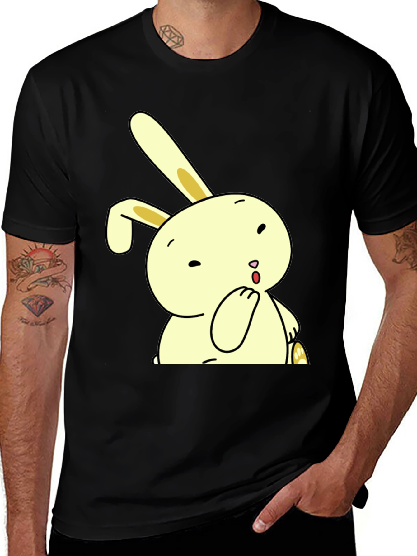 Variant 29 of Cute Bunny Graphic Black T-Shirt