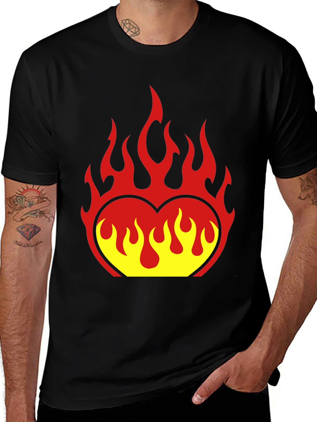 Variant 30 of Flaming Heart Black T-Shirt - Bold Graphic Tee