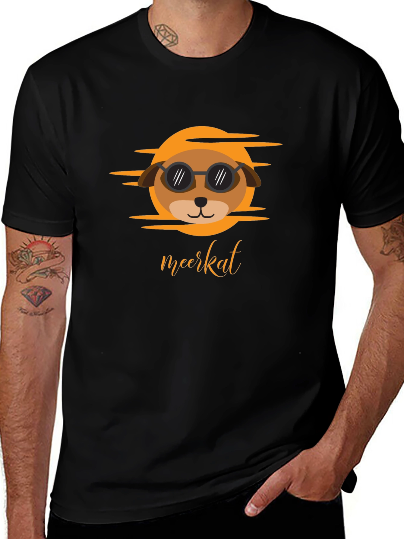 Variant 27 of Cool Meerkat Graphic T-Shirt - Black Crew Neck