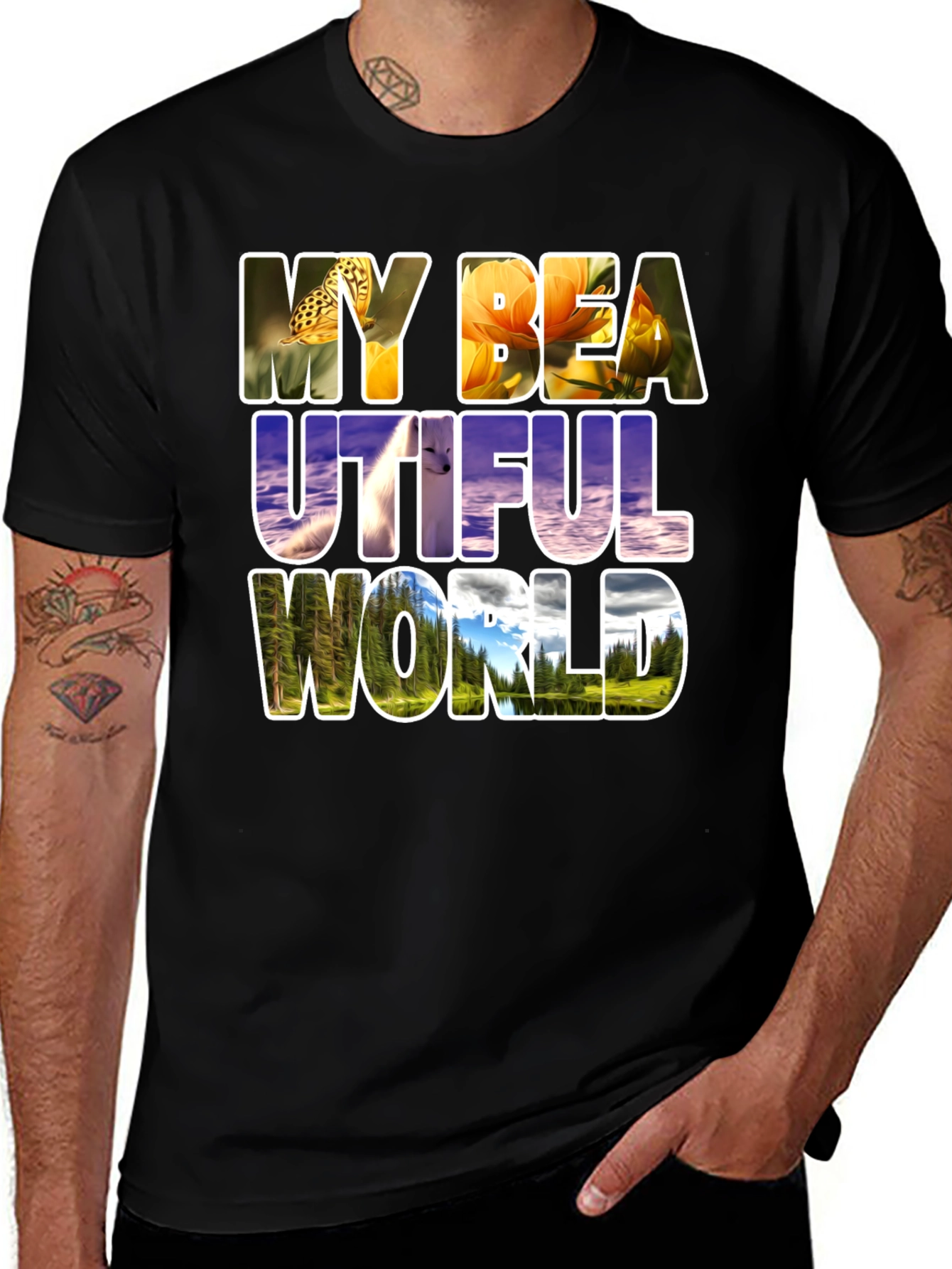 Variant 28 of Nature Filled Graphic Tee - "My Beautiful World" T-Shirt