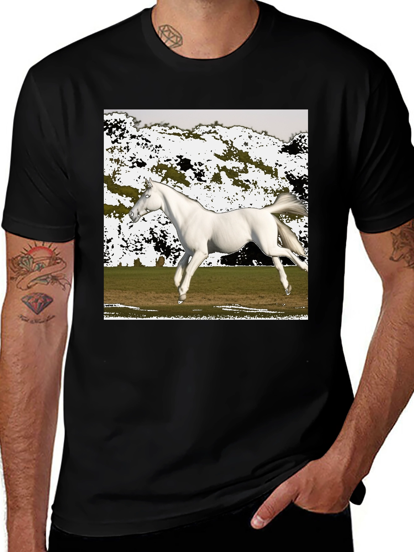 Variant 16 of White Horse Graphic Tee - Stylish Black Cotton T-Shirt