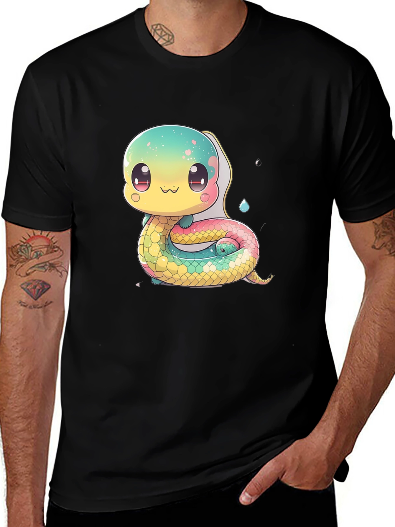 Black Cute Cartoon Snake Black T-Shirt main image