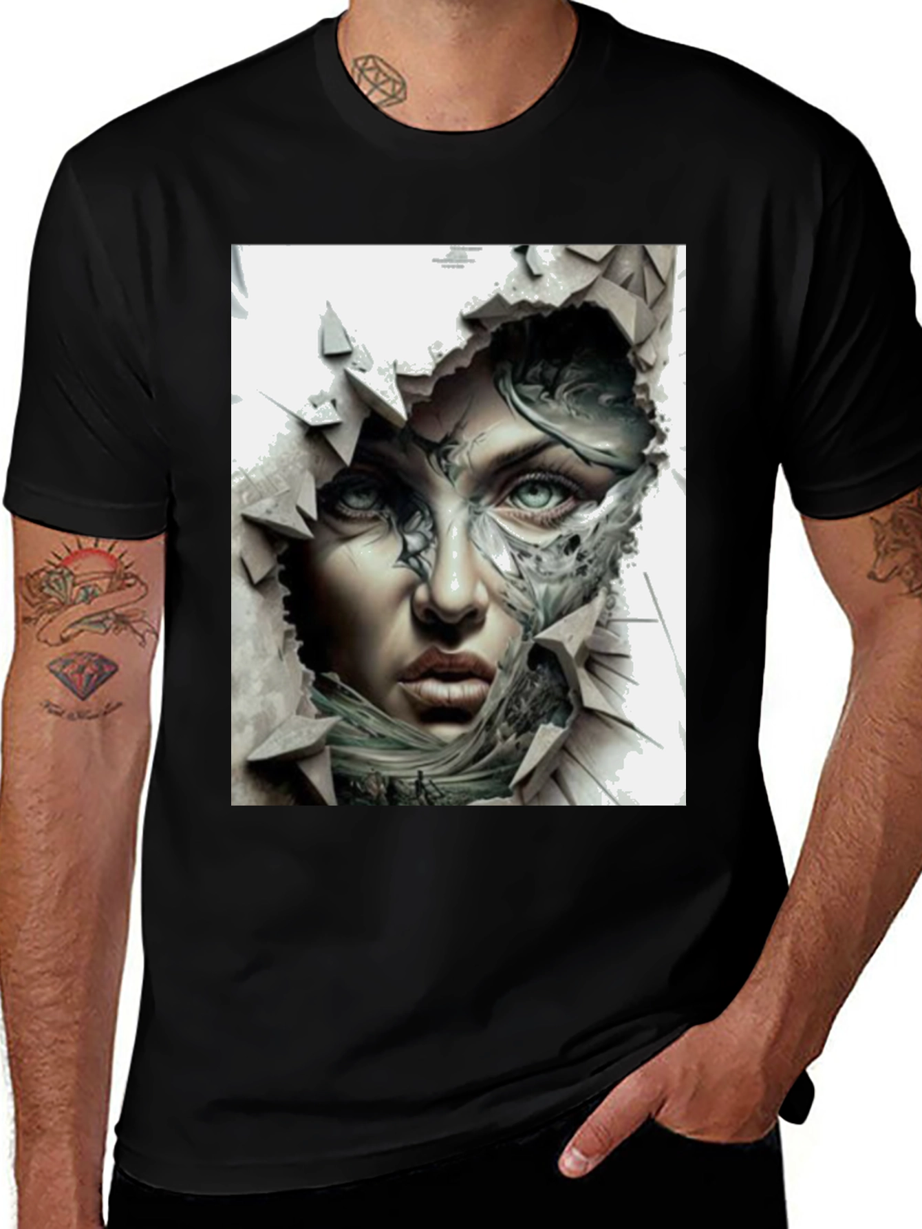 Variant 8 of Artistic Woman Face Graphic Black T-Shirt