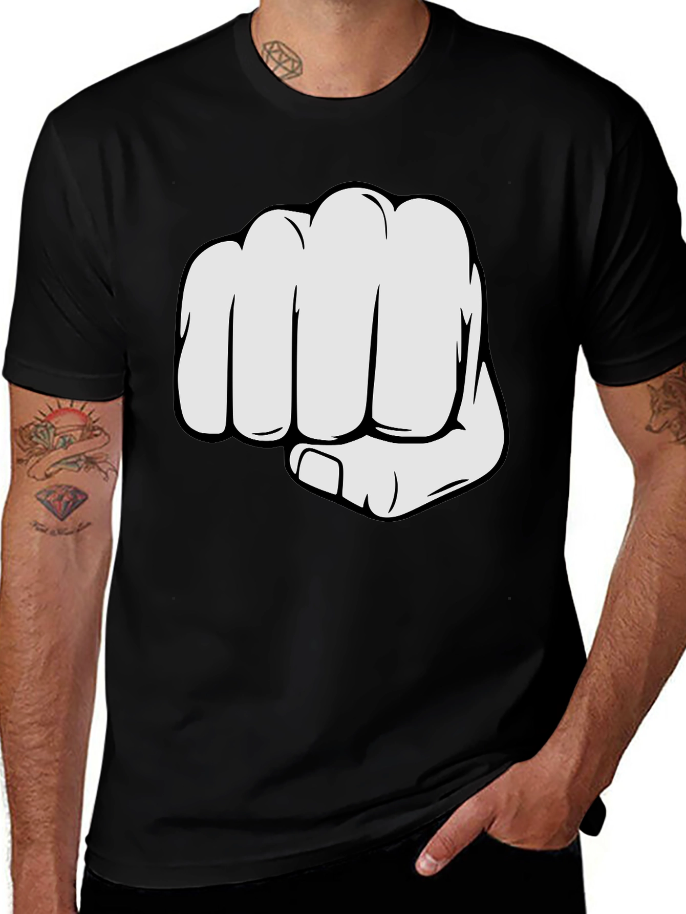 Variant 5 of Fist Bump Graphic Tee - Black Crew Neck Cotton T-Shirt
