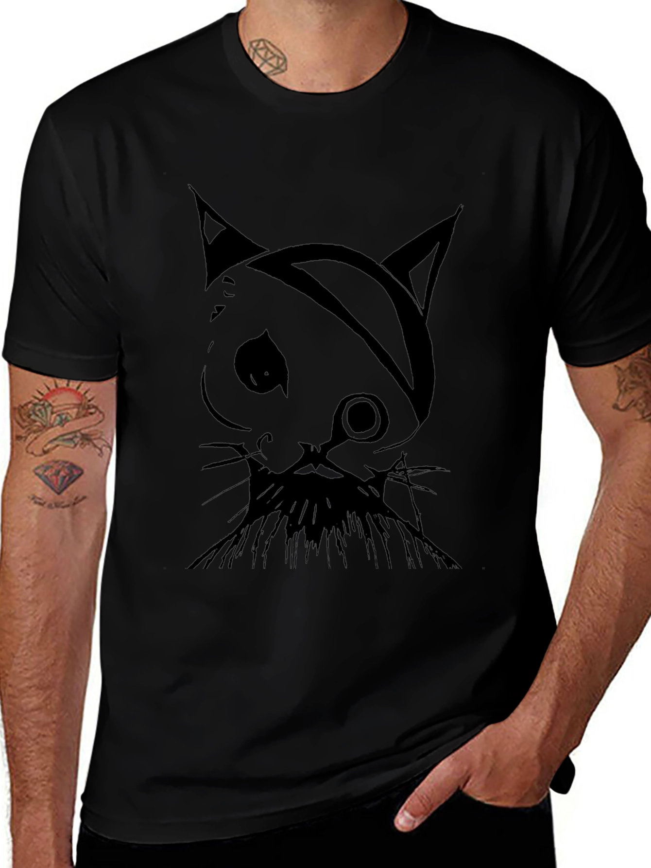 Variant 12 of Pirate Cat Graphic Tee - Men's Black T-Shirt