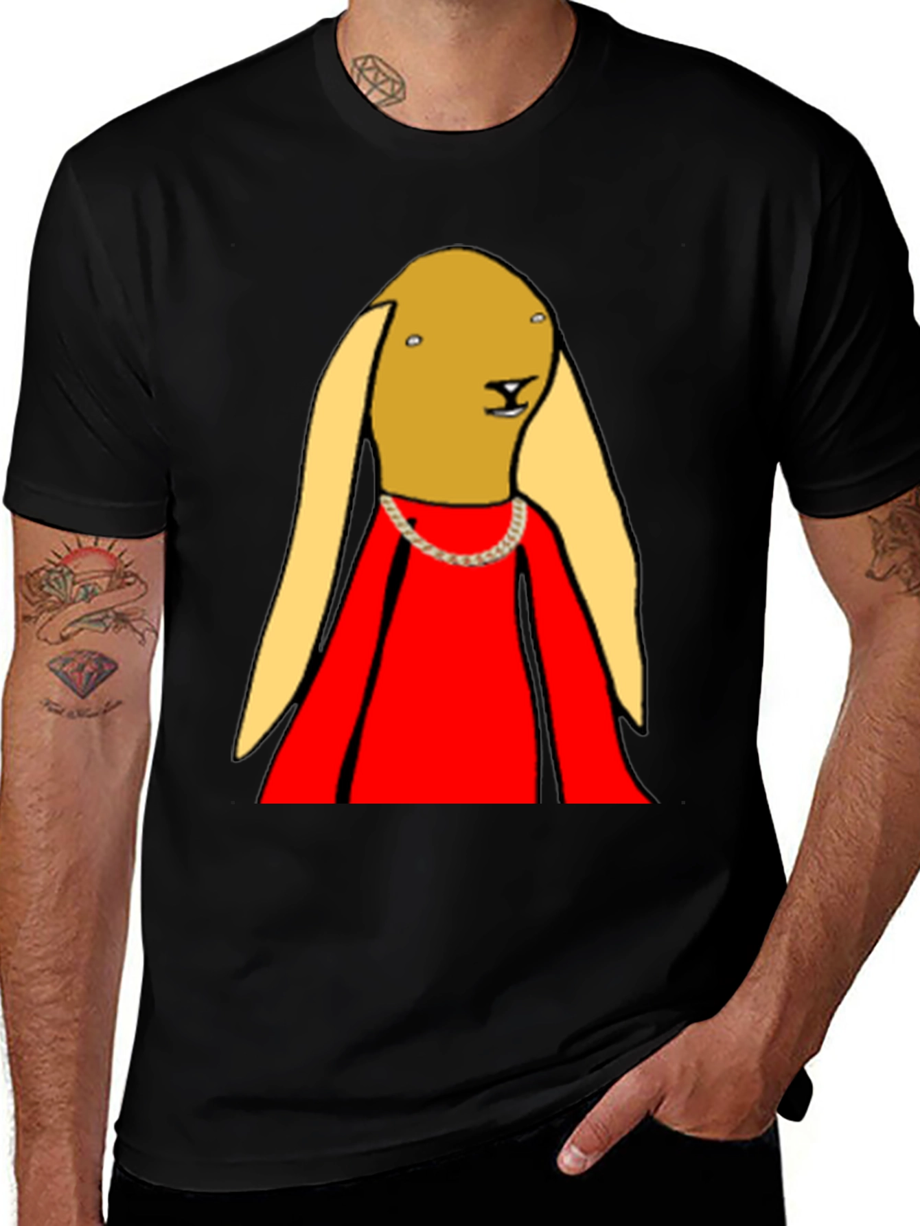 Variant 10 of Funny Cartoon Rabbit Graphic Tee - Black