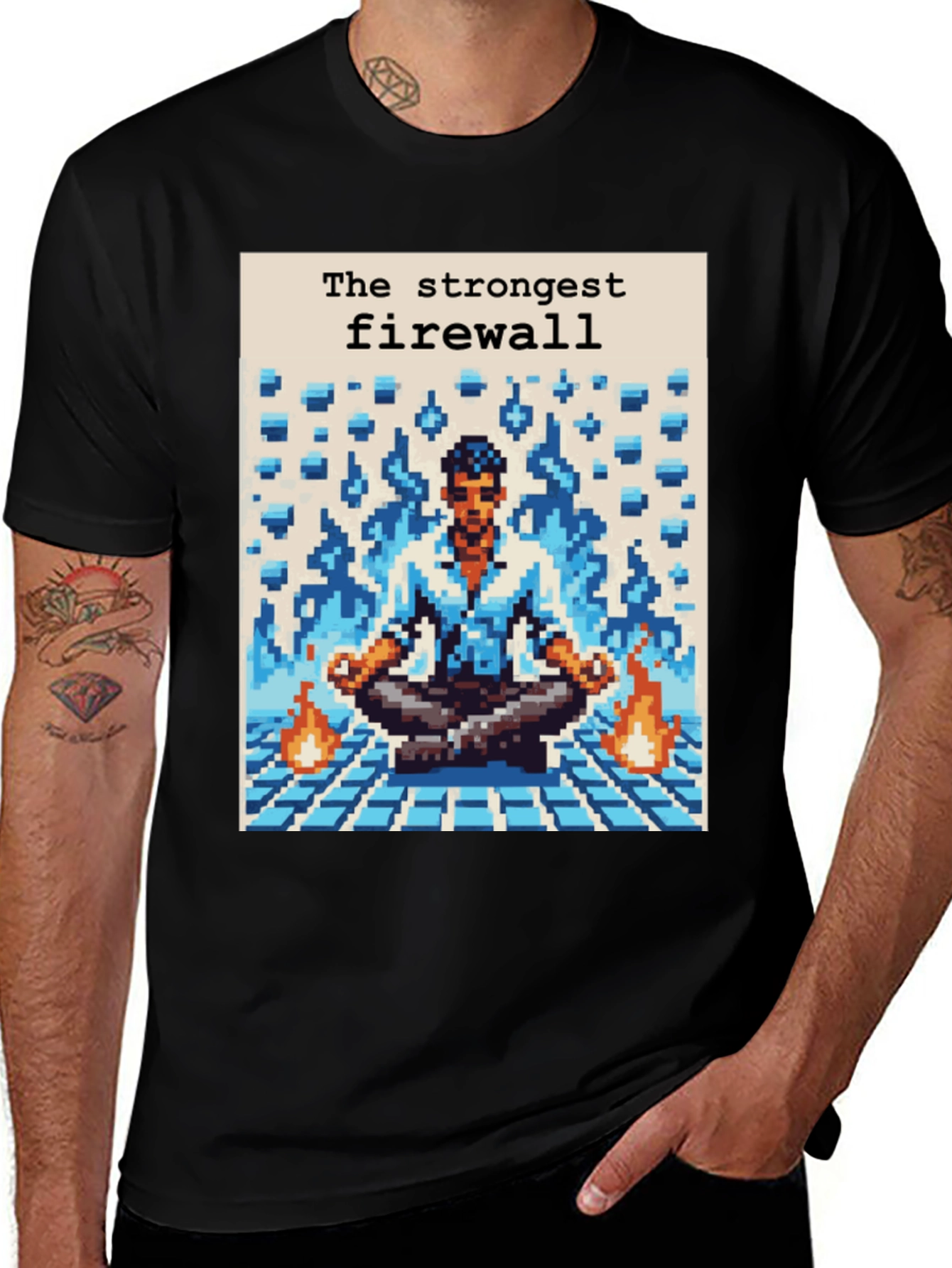 Strongest Firewall Pixel Art Black T-Shirt