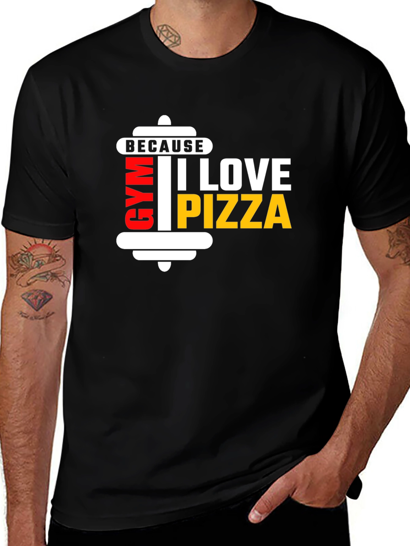 Variant 23 of Gym and Pizza Lover's Black T-Shirt