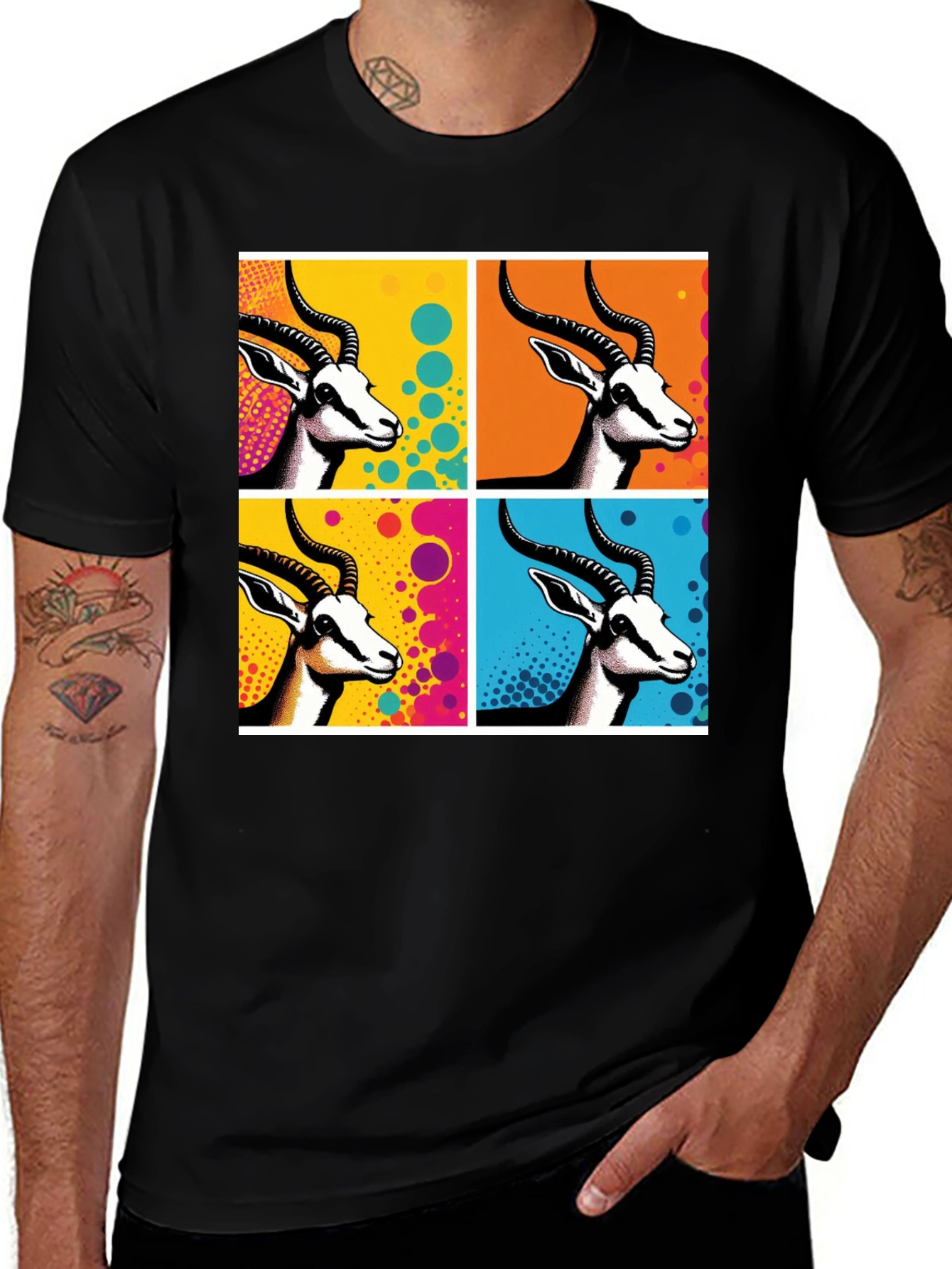 Variant 28 of Pop Art Gazelle Graphic Tee - Stylish Men's Black T-Shirt