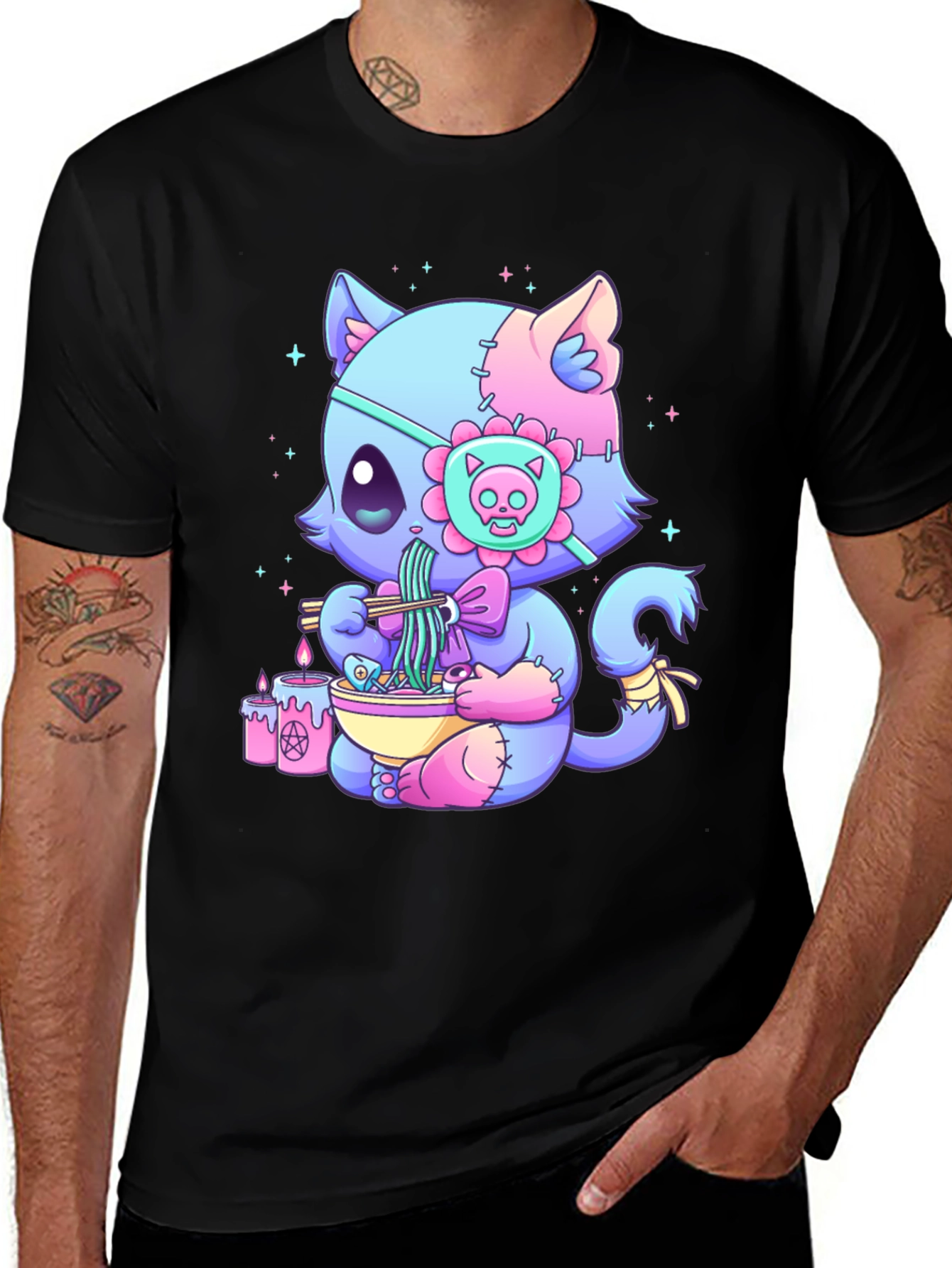 Variant 17 of Kawaii Pastel Goth Kitten Ramen Black T-Shirt