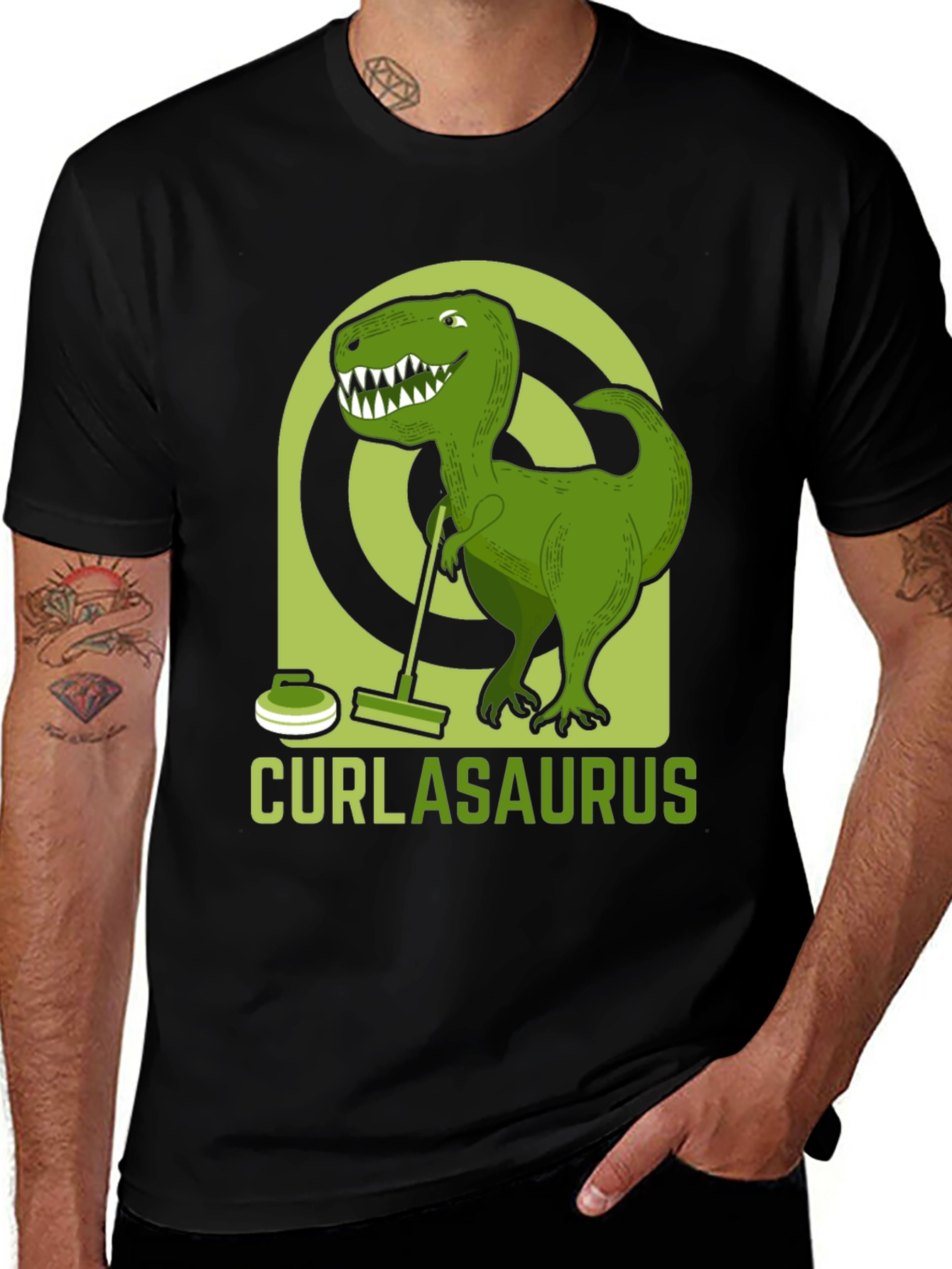 Curlasaurus T-Shirt - Dinosaur Curling Tee