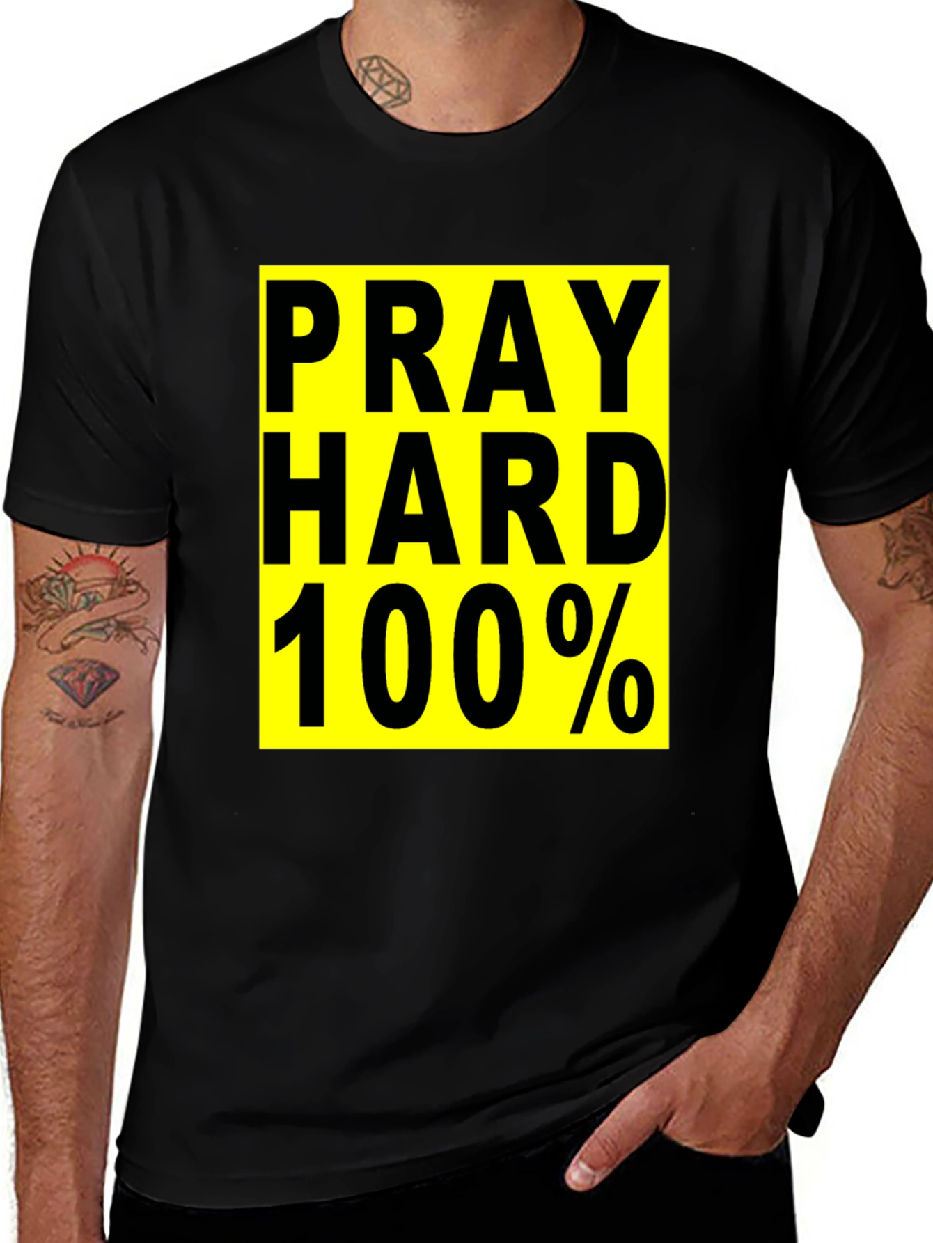 Pray Hard 100% Graphic T-Shirt - Black